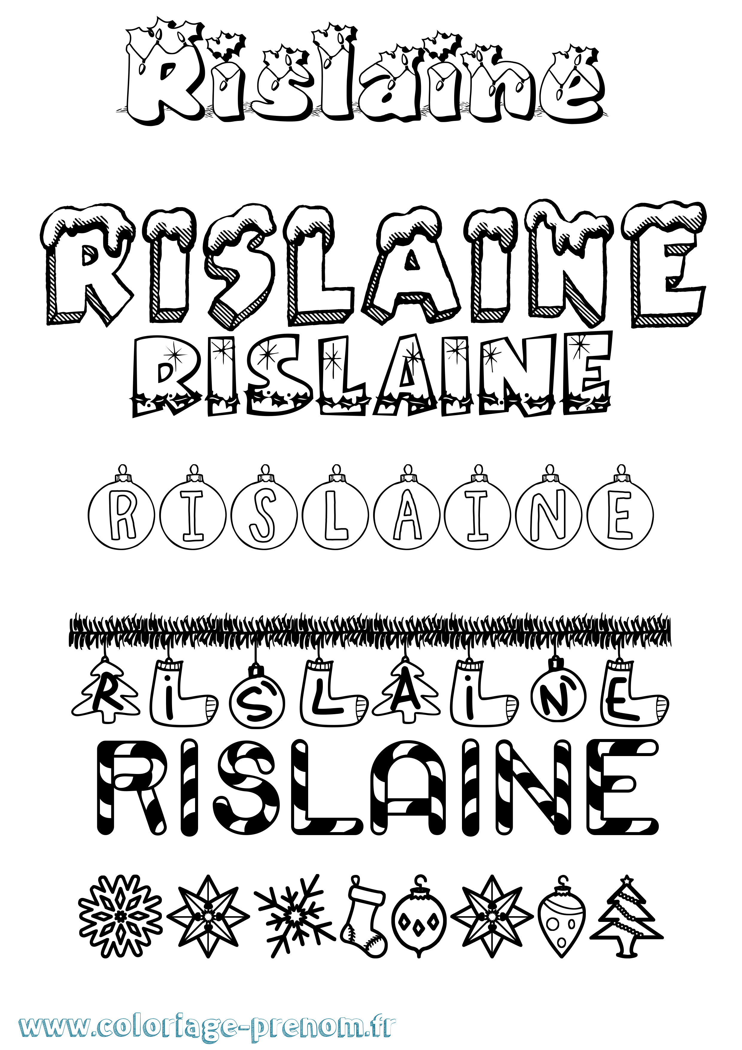 Coloriage Rislaine Noël Coloriage prénom Rislaine Noël