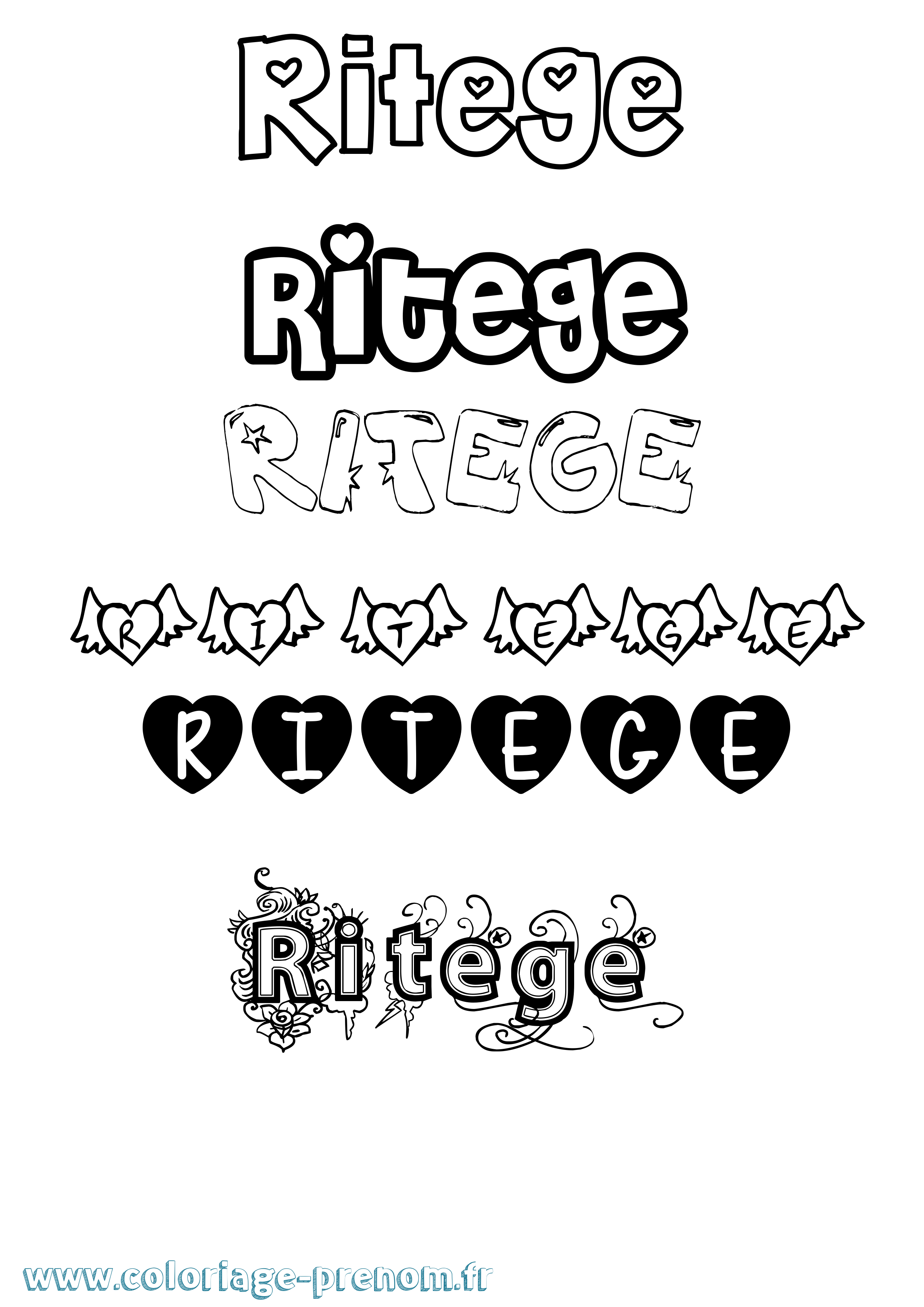 Coloriage Ritege Girly Coloriage prénom Ritege Girly