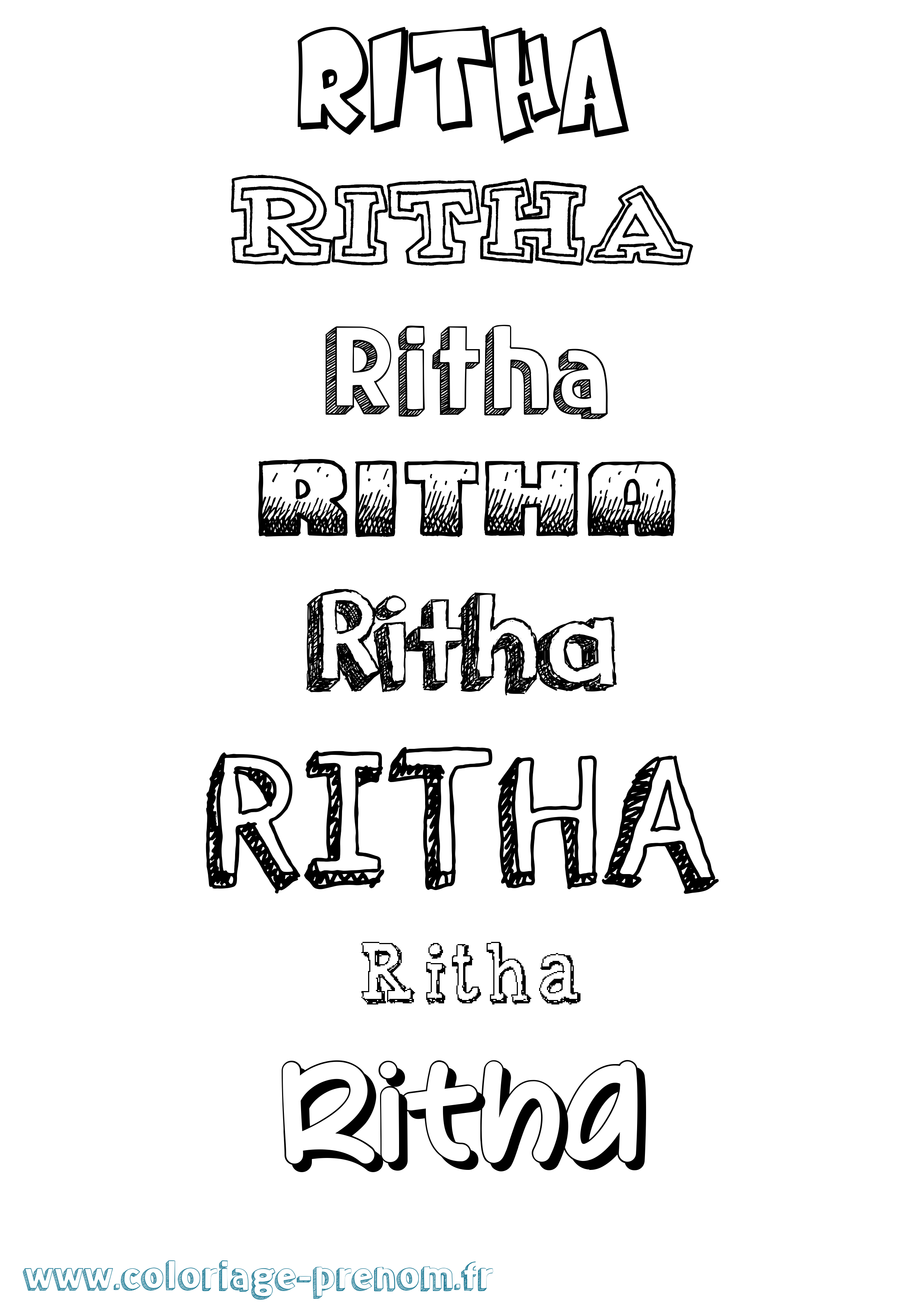 Coloriage Ritha Dessiné Coloriage prénom Ritha Dessiné