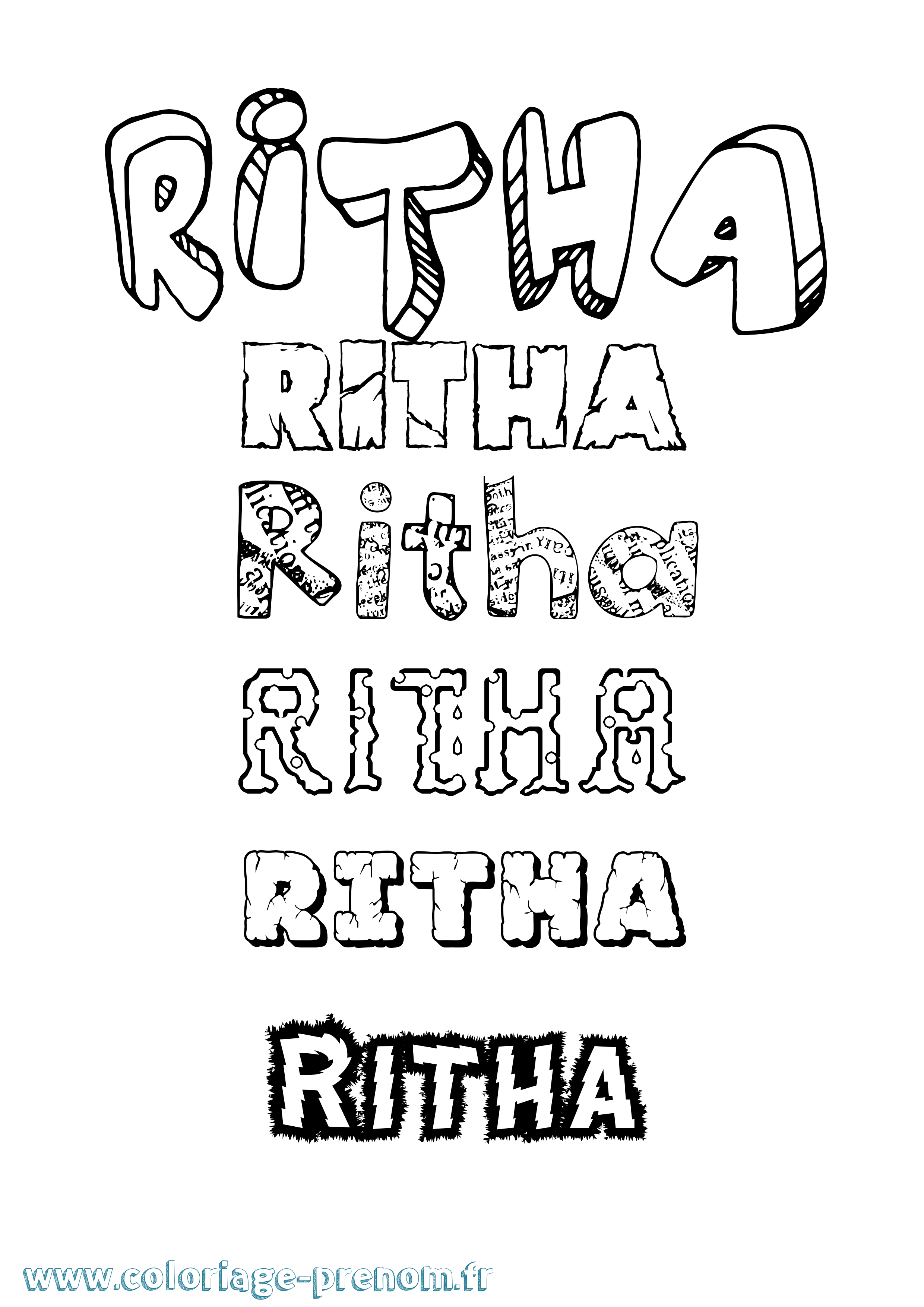 Coloriage Ritha Destructuré Coloriage prénom Ritha Destructuré
