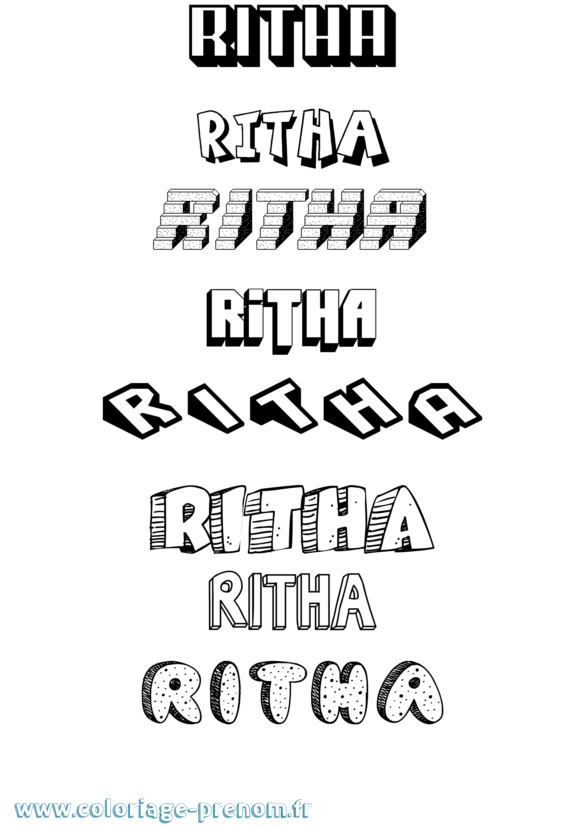 Coloriage Ritha Effet 3D Coloriage prénom Ritha Effet 3D