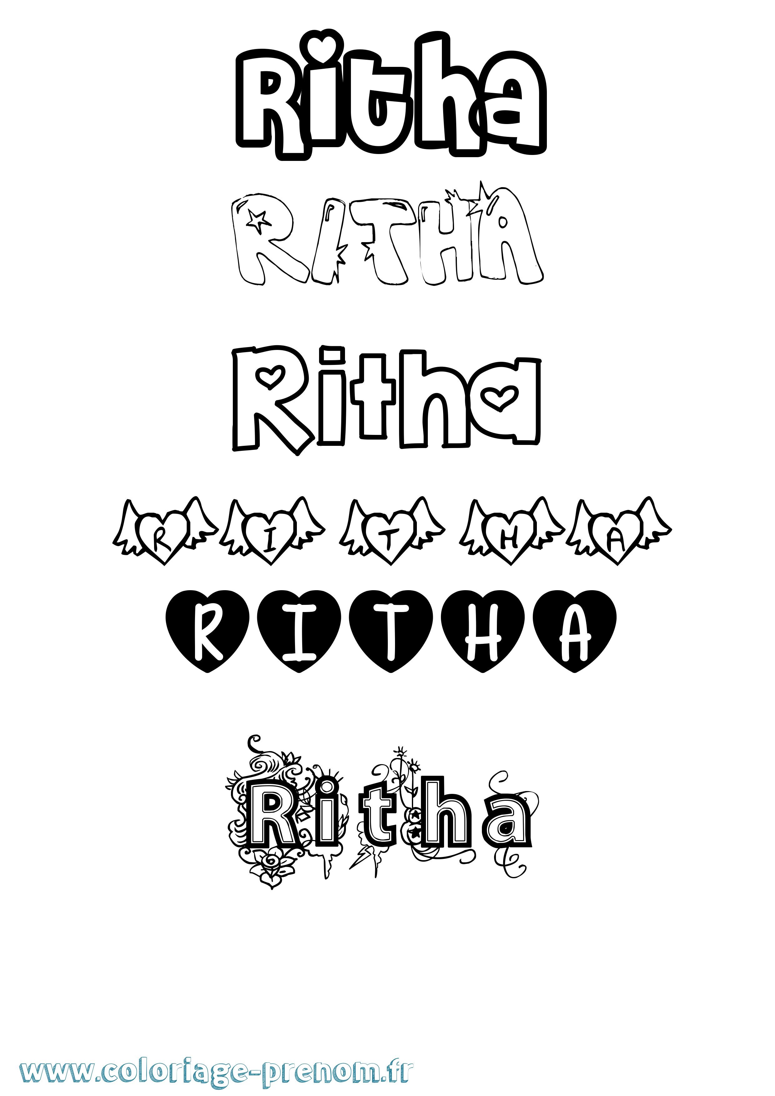 Coloriage Ritha Girly Coloriage prénom Ritha Girly