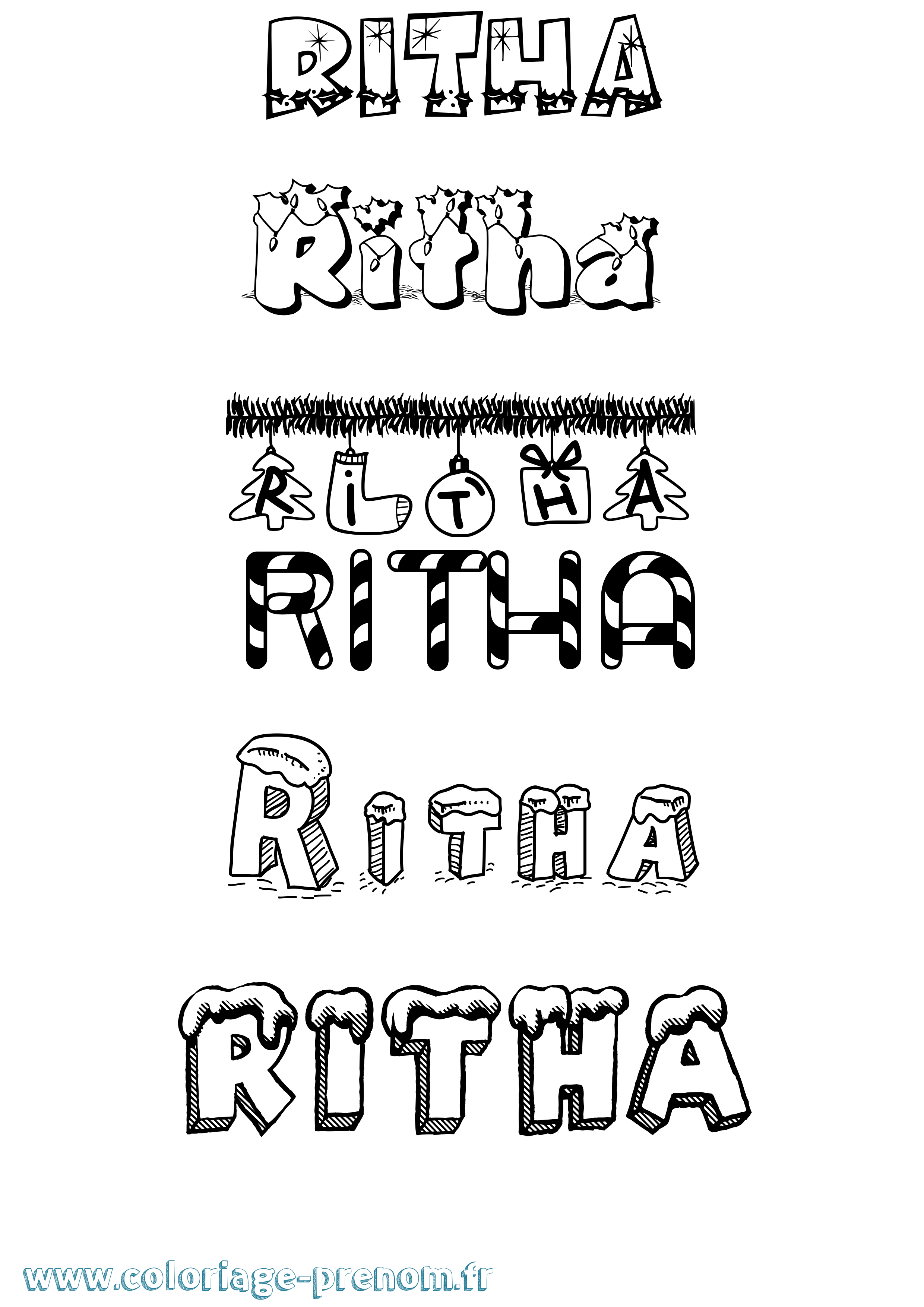 Coloriage Ritha Noël Coloriage prénom Ritha Noël