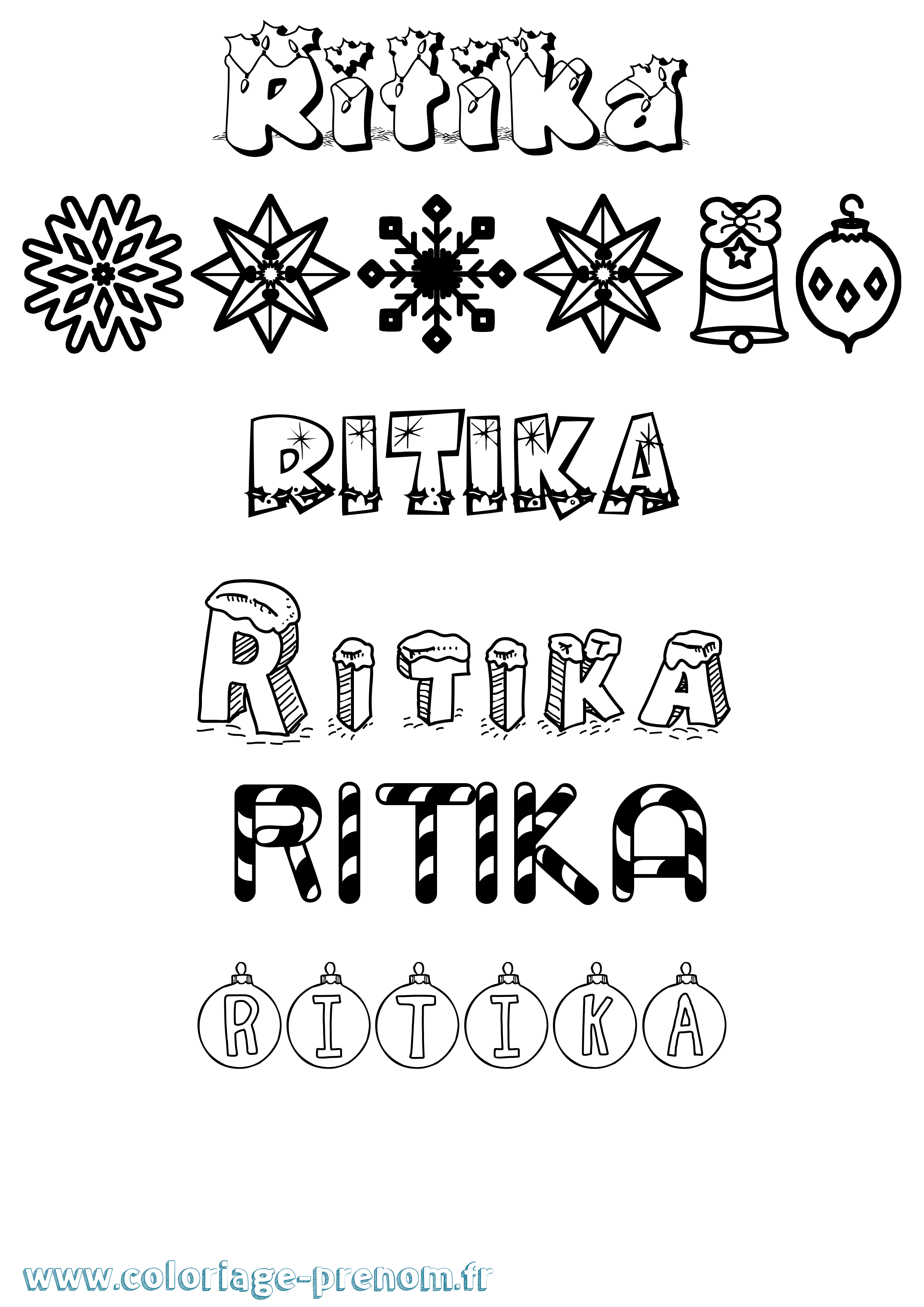 Coloriage Ritika Noël Coloriage prénom Ritika Noël