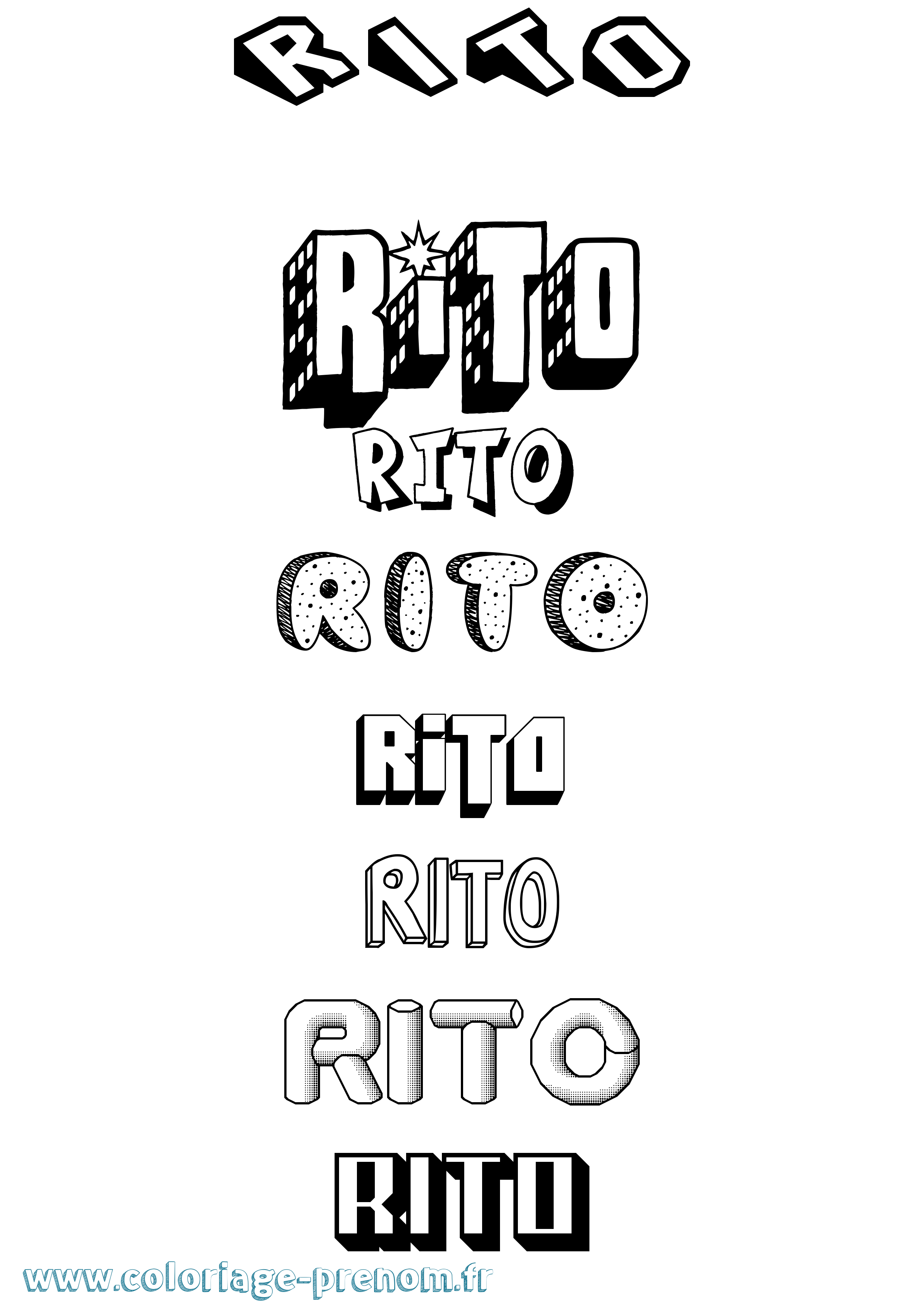Coloriage Rito Effet 3D Coloriage prénom Rito Effet 3D