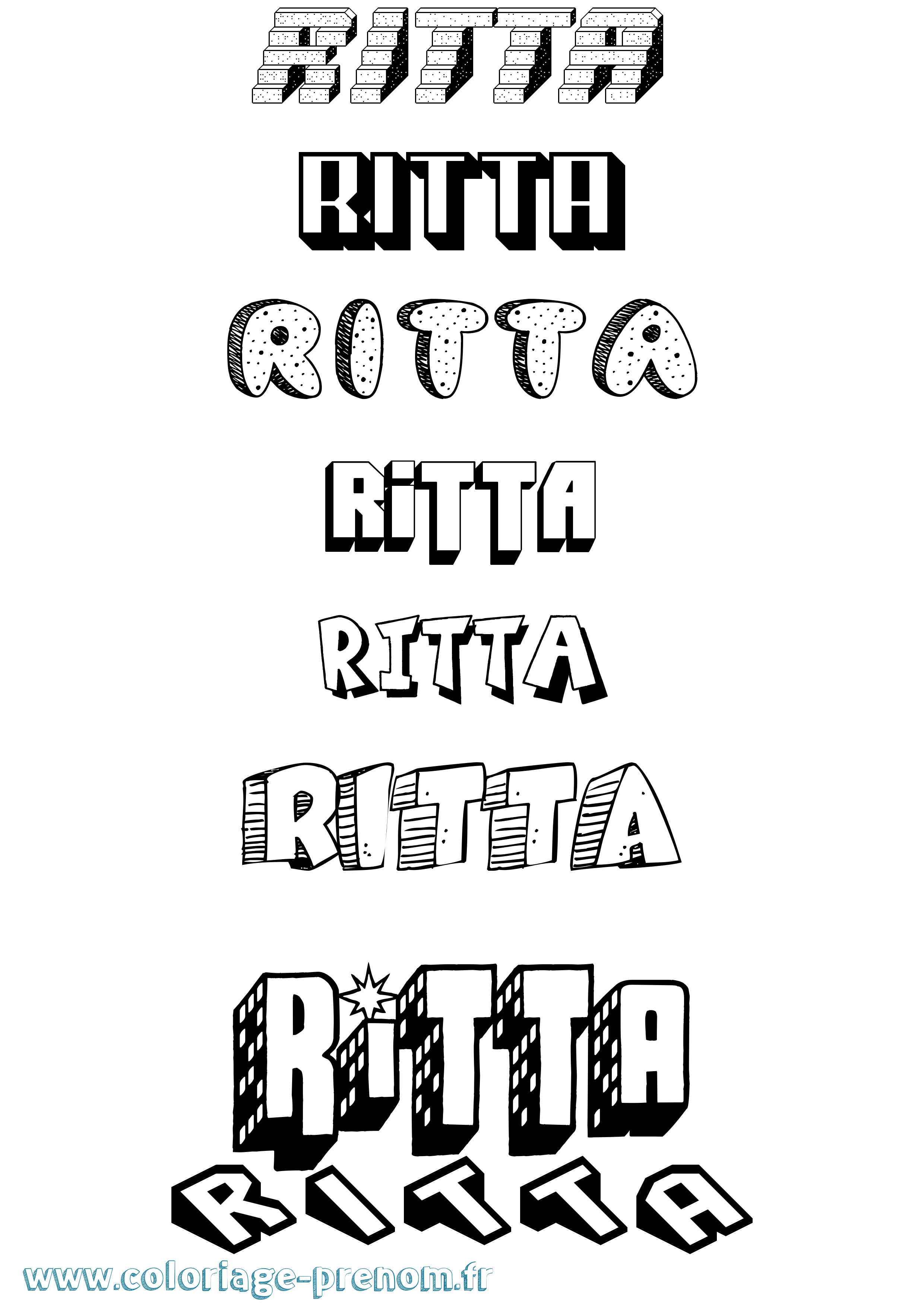 Coloriage Ritta Effet 3D Coloriage prénom Ritta Effet 3D