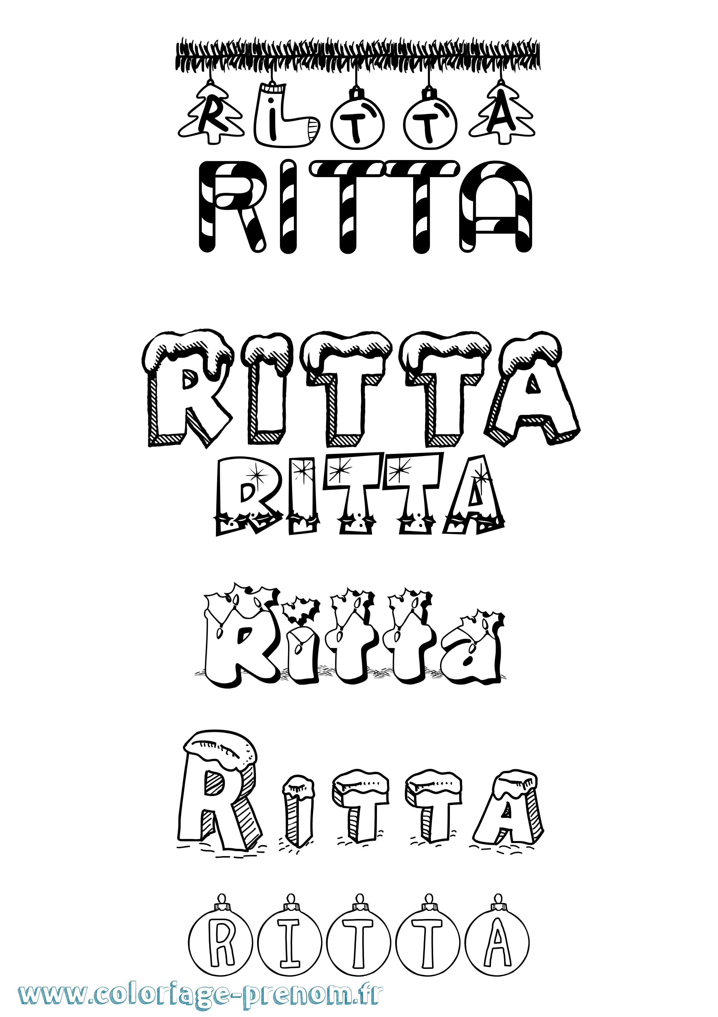 Coloriage Ritta Noël Coloriage prénom Ritta Noël