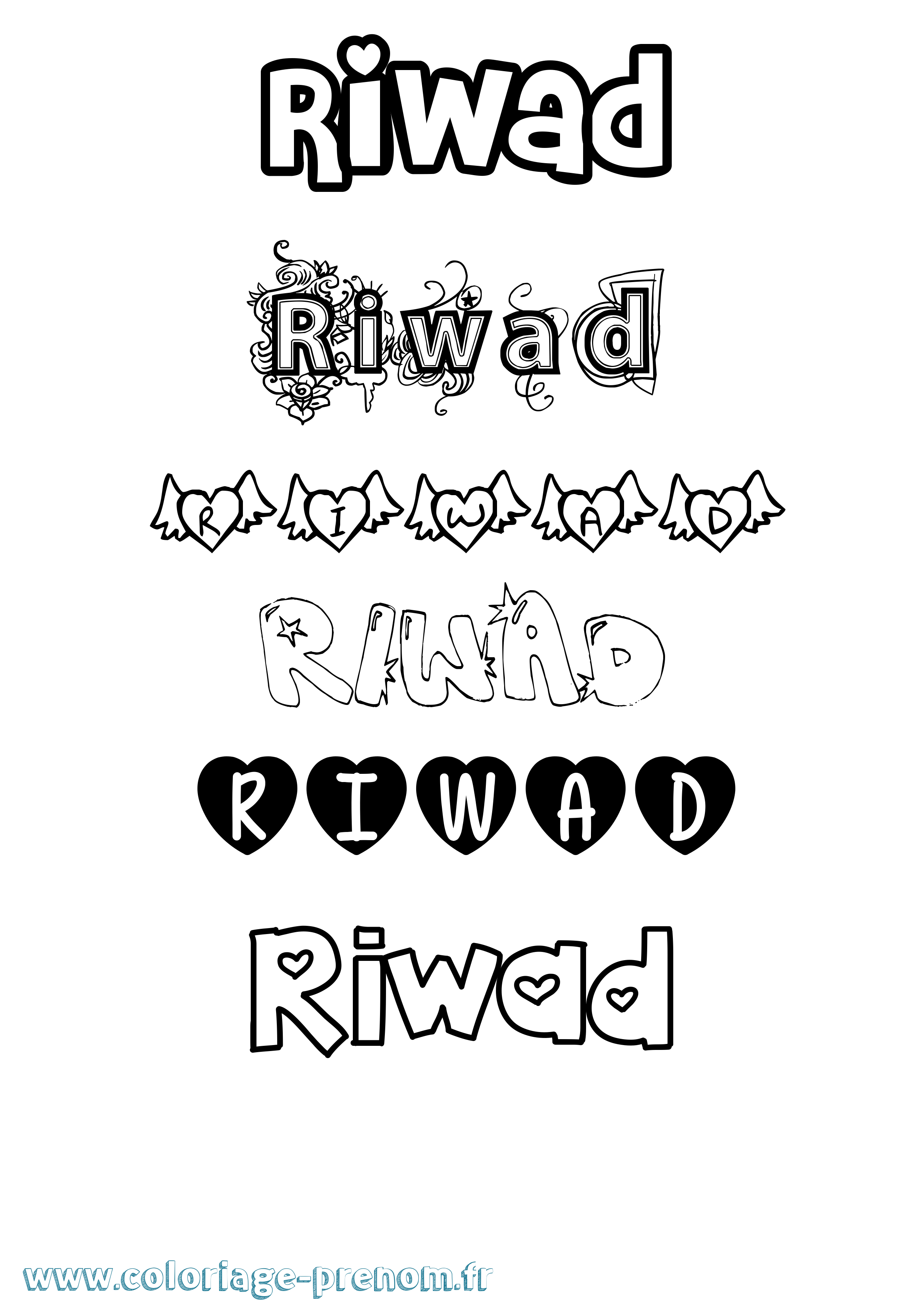 Coloriage Riwad Girly Coloriage prénom Riwad Girly