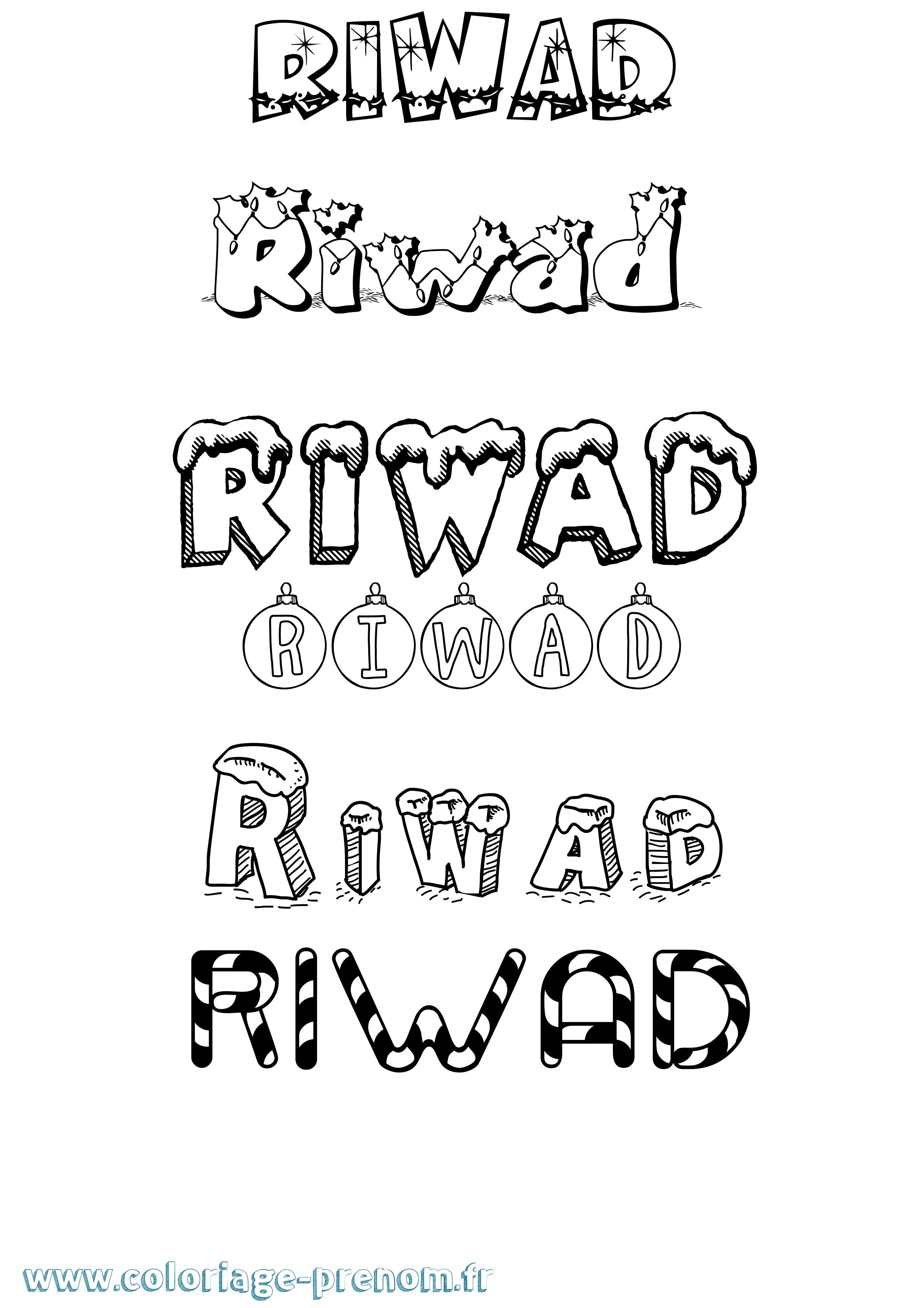 Coloriage Riwad Noël Coloriage prénom Riwad Noël