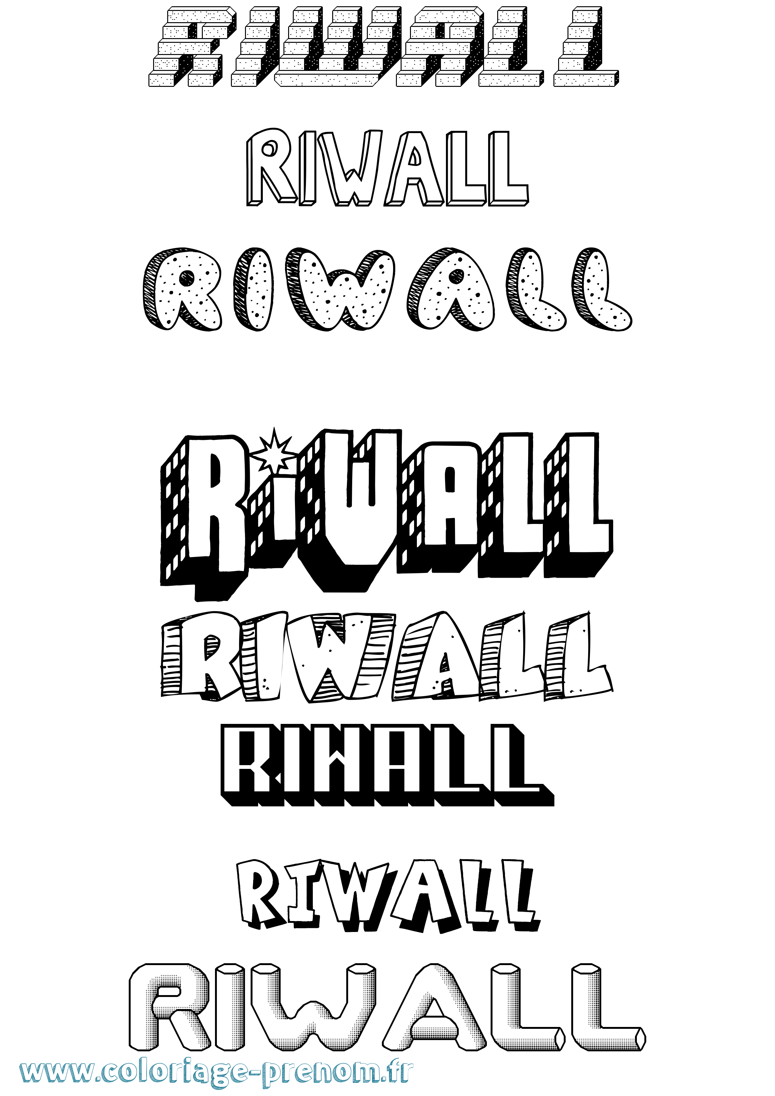 Coloriage Riwall Effet 3D Coloriage prénom Riwall Effet 3D