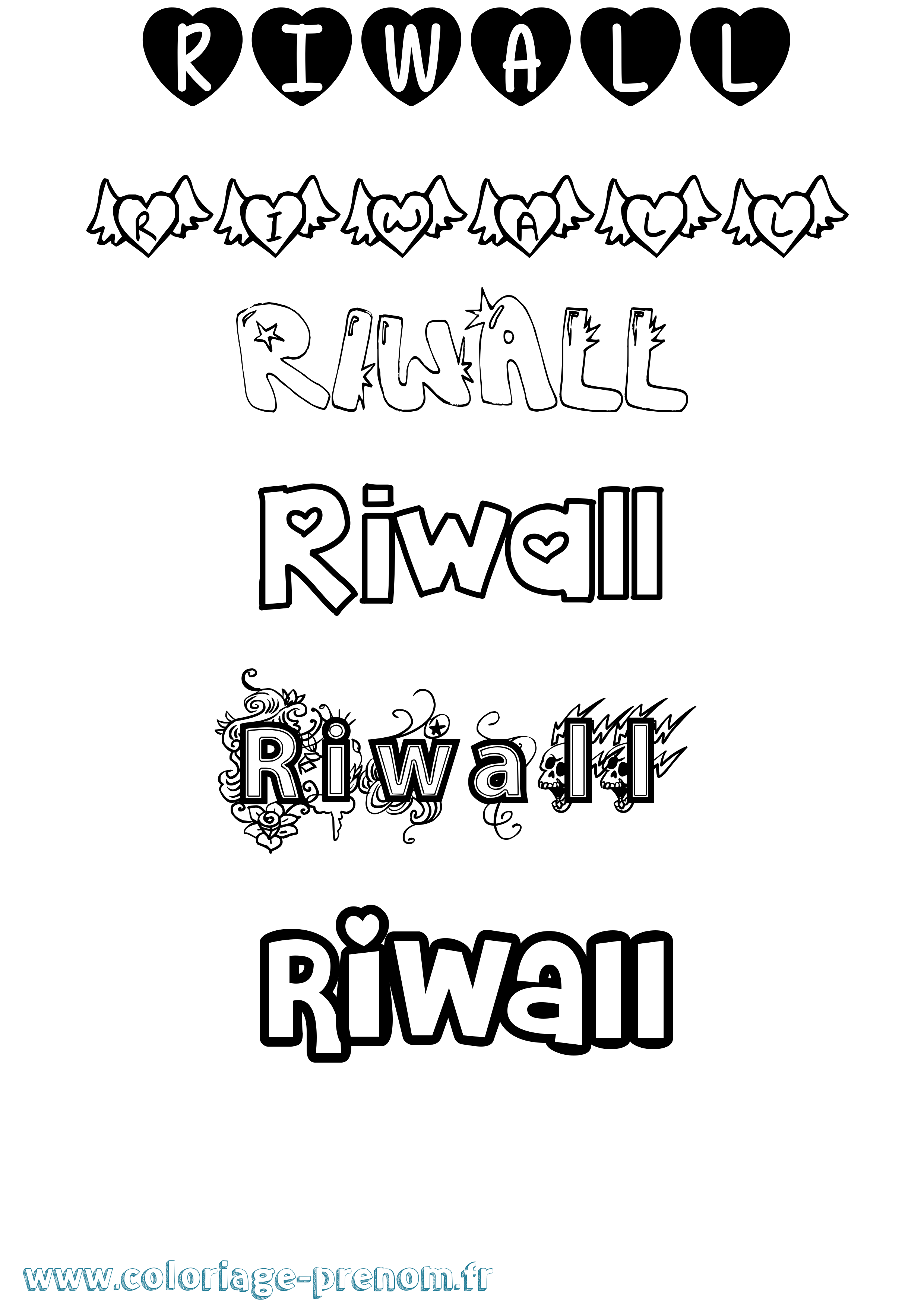 Coloriage Riwall Girly Coloriage prénom Riwall Girly
