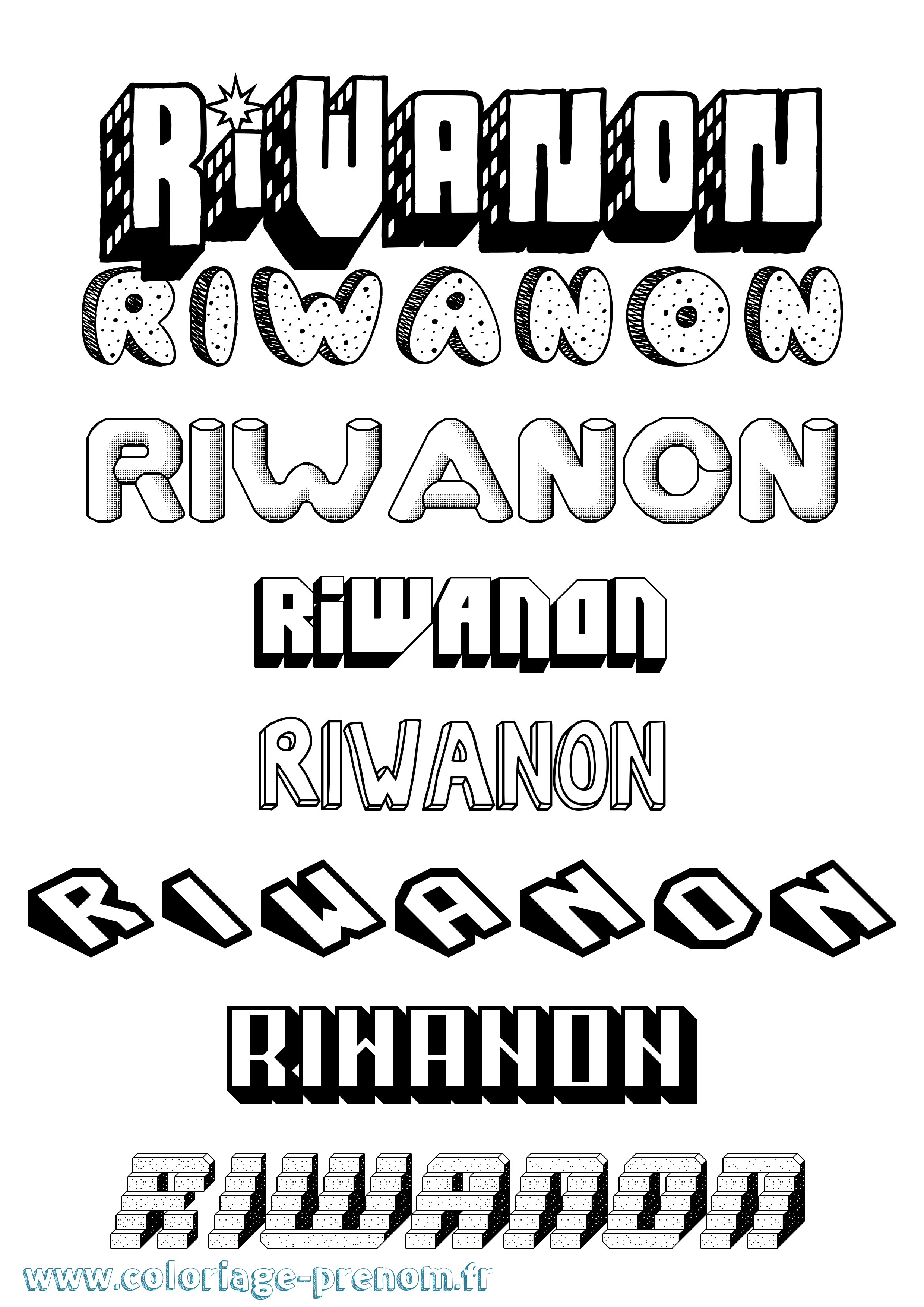Coloriage Riwanon Effet 3D Coloriage prénom Riwanon Effet 3D