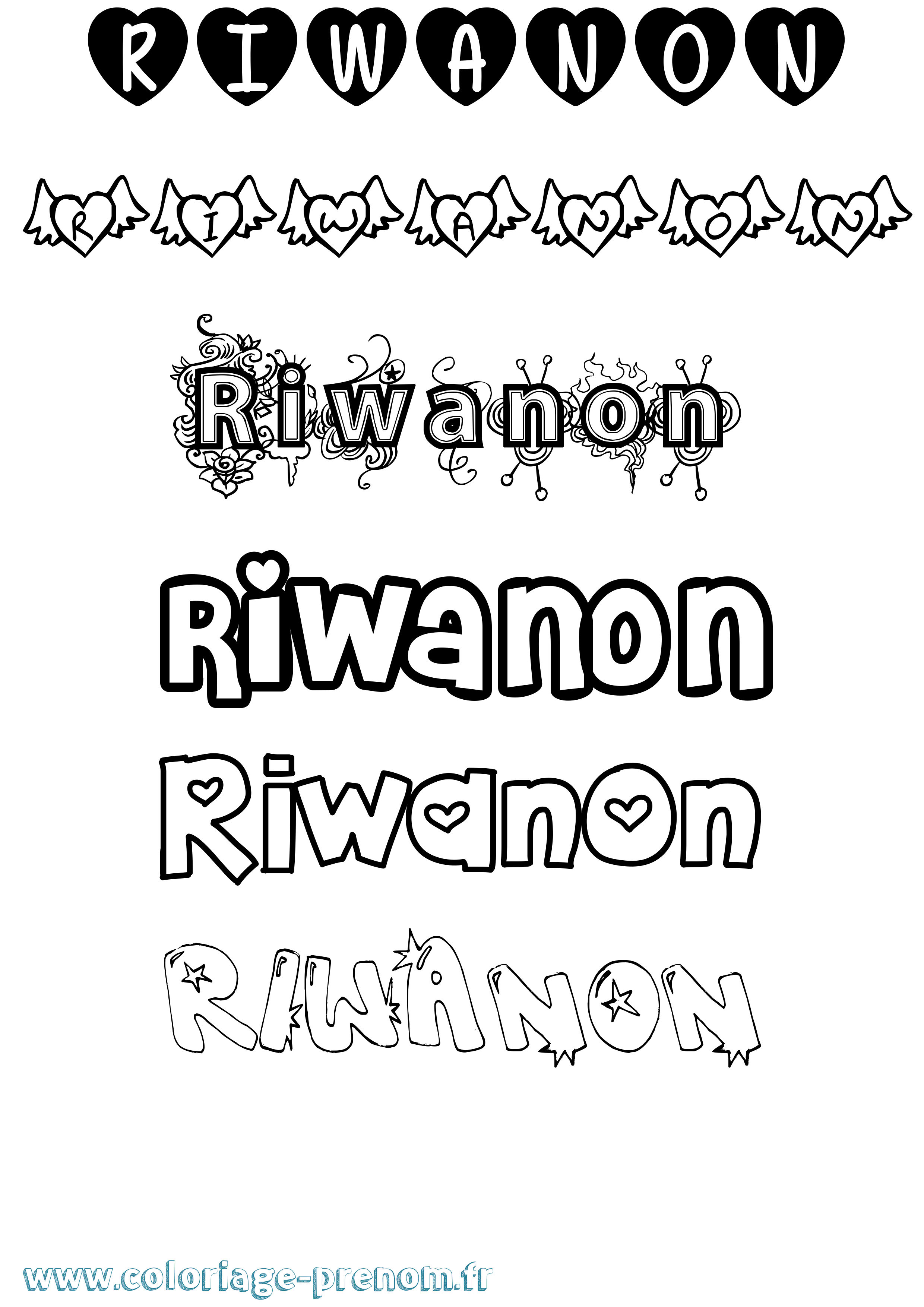 Coloriage Riwanon Girly Coloriage prénom Riwanon Girly