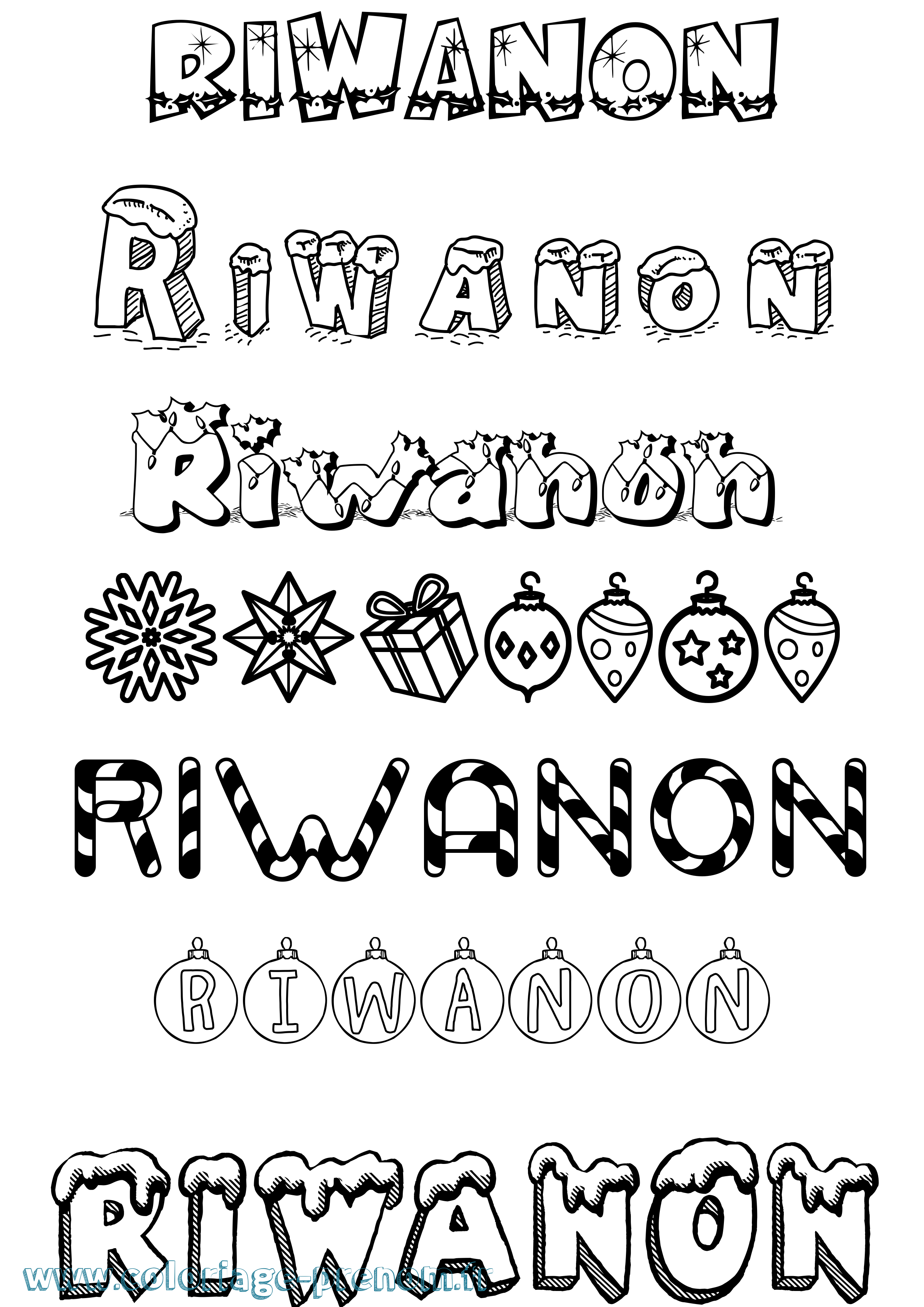 Coloriage Riwanon Noël Coloriage prénom Riwanon Noël