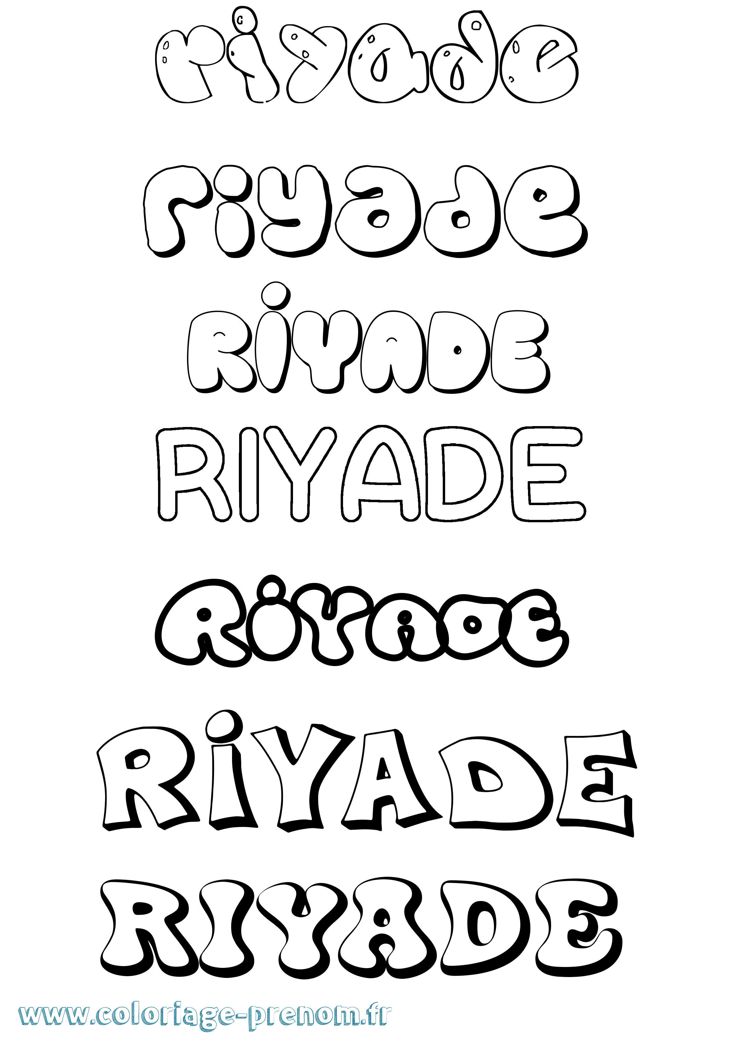 Coloriage Riyade Bubble Coloriage prénom Riyade Bubble