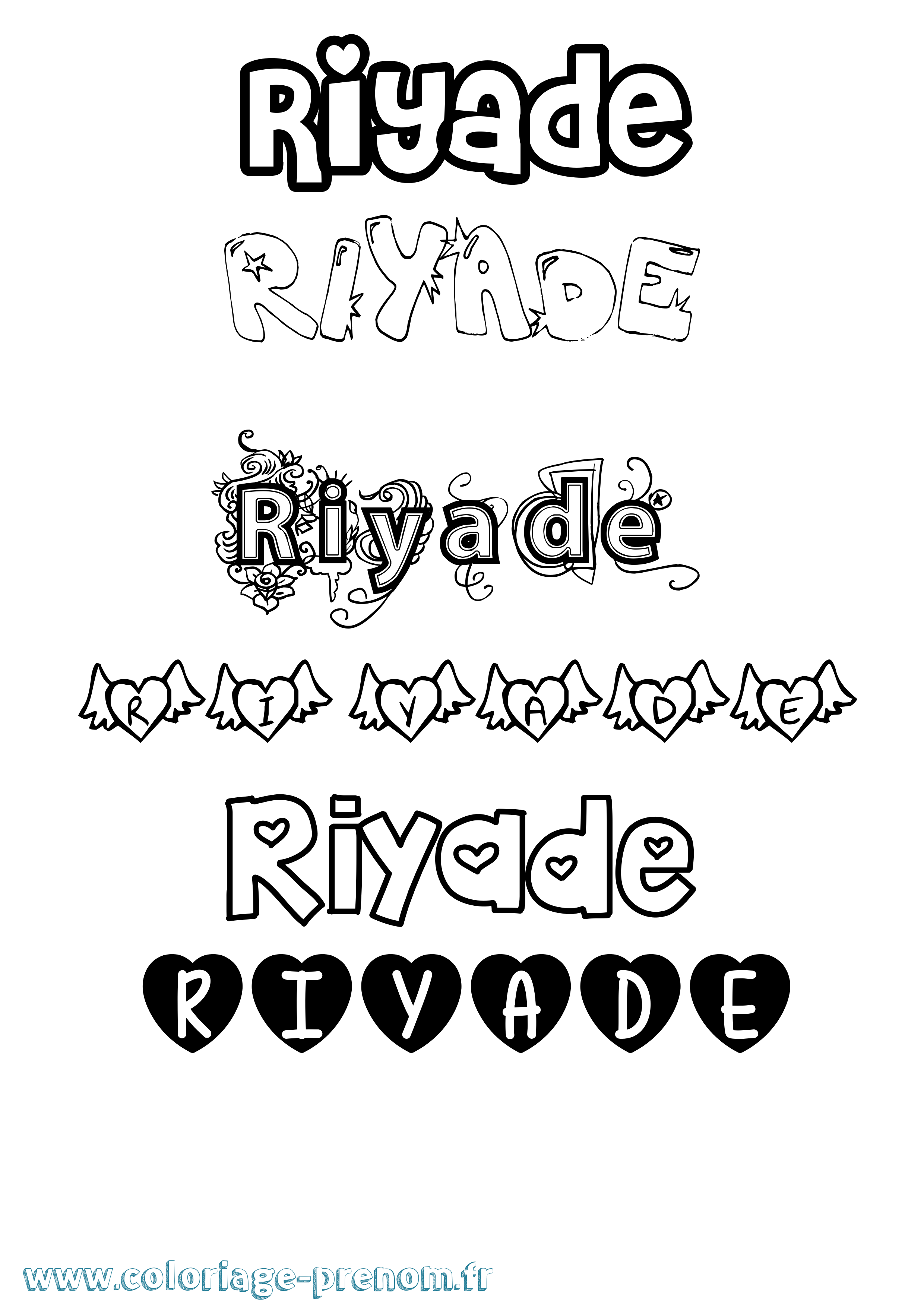Coloriage Riyade Girly Coloriage prénom Riyade Girly