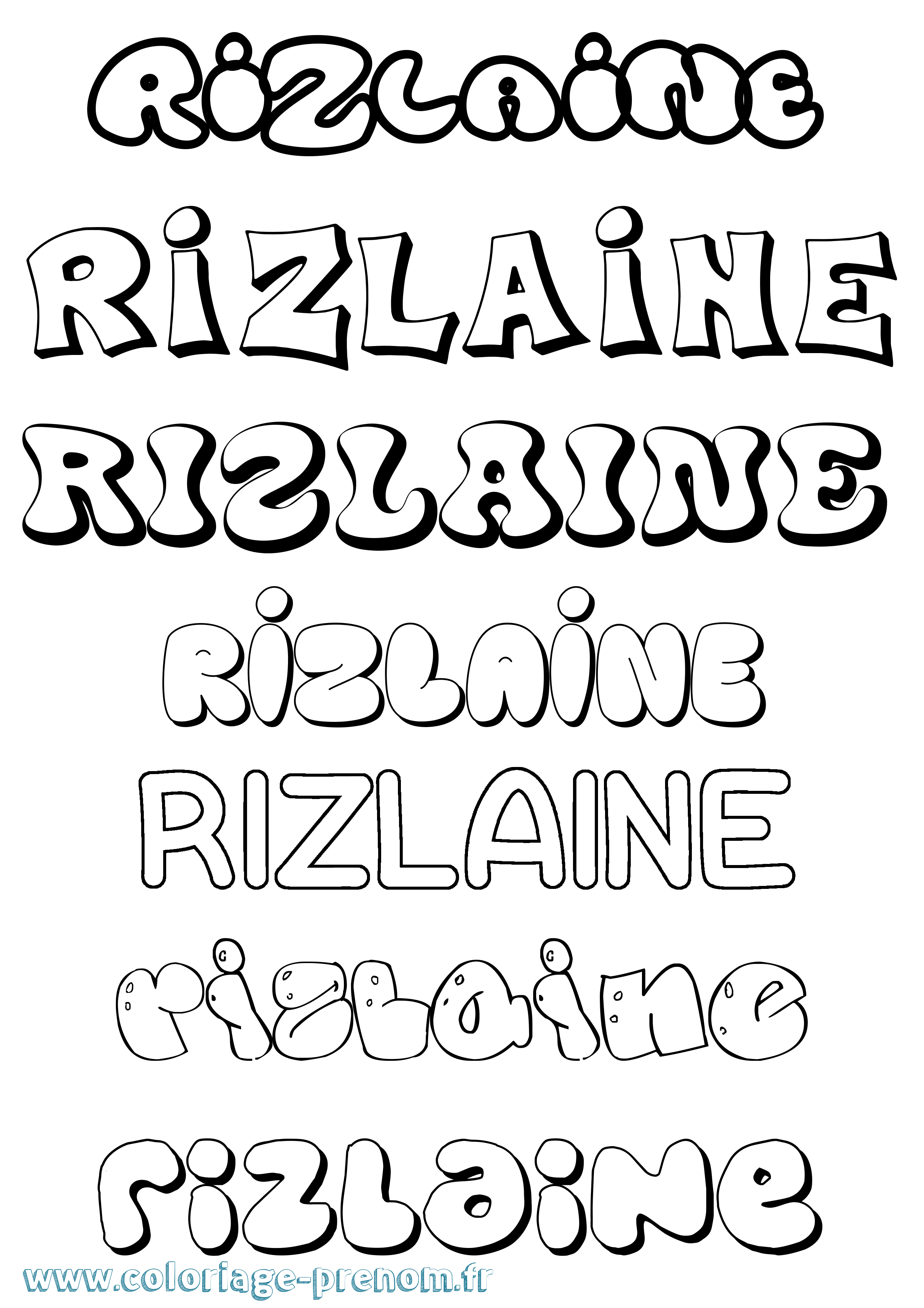 Coloriage Rizlaine Bubble Coloriage prénom Rizlaine Bubble