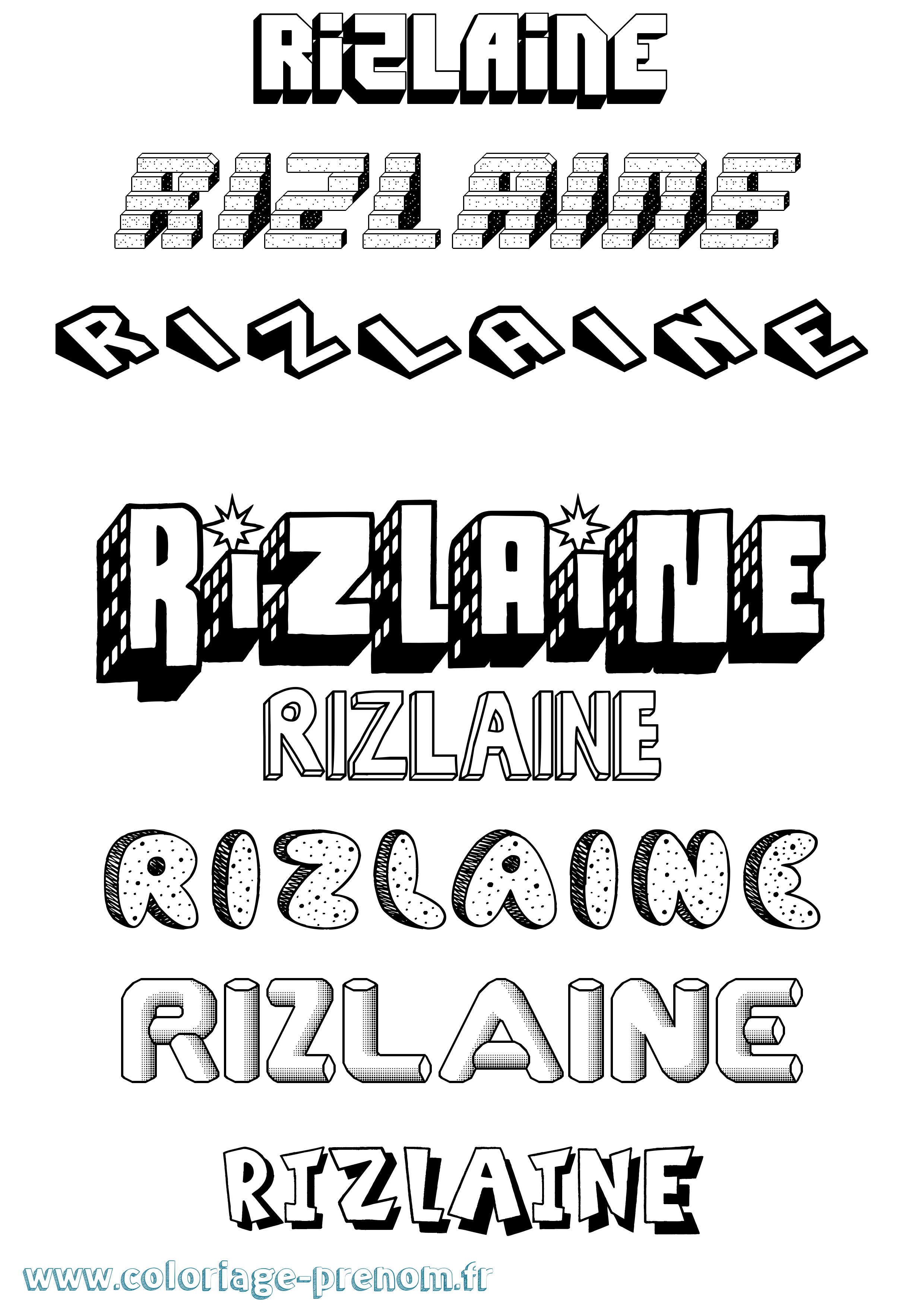 Coloriage Rizlaine Effet 3D Coloriage prénom Rizlaine Effet 3D