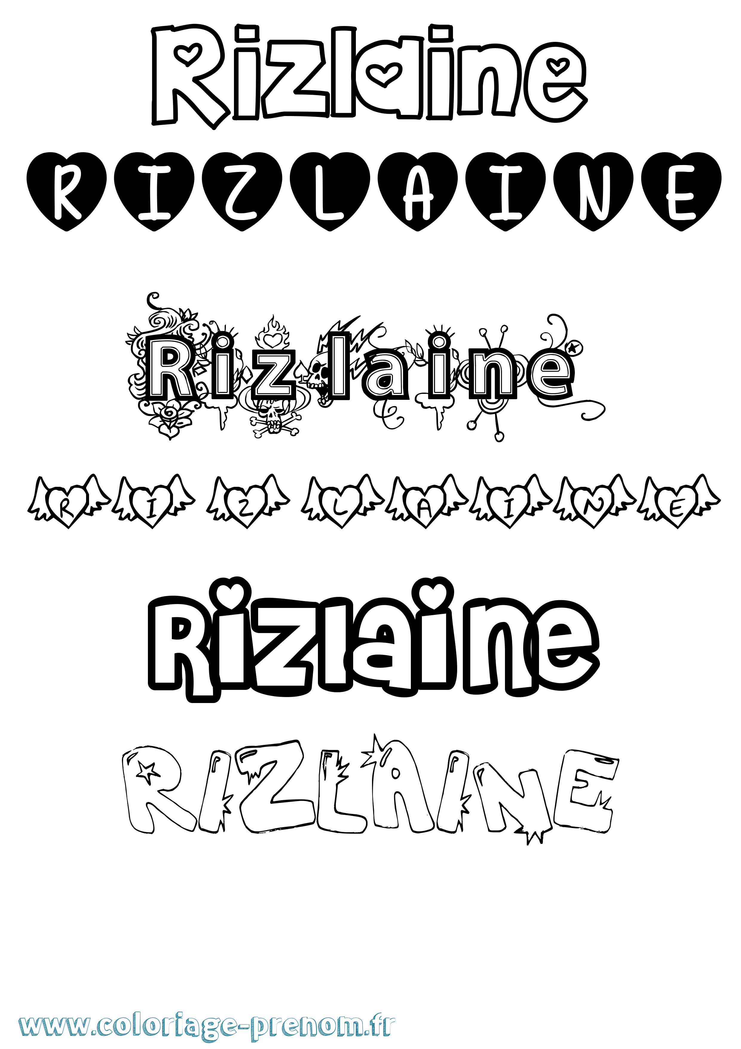 Coloriage Rizlaine Girly Coloriage prénom Rizlaine Girly