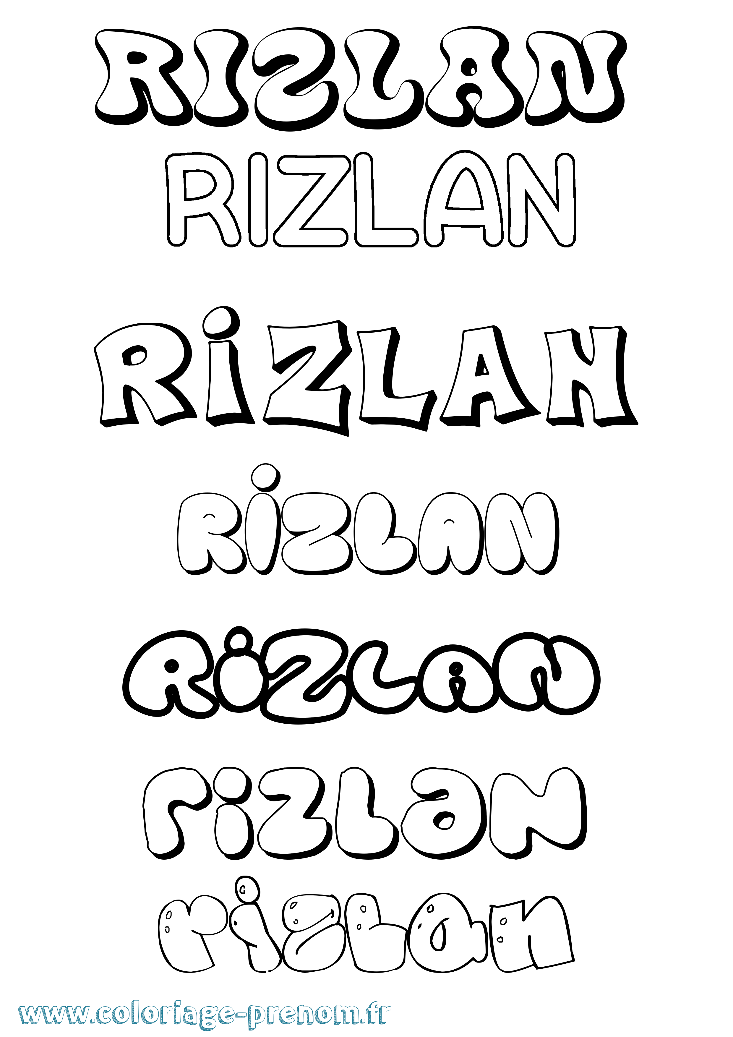 Coloriage Rizlan Bubble Coloriage prénom Rizlan Bubble
