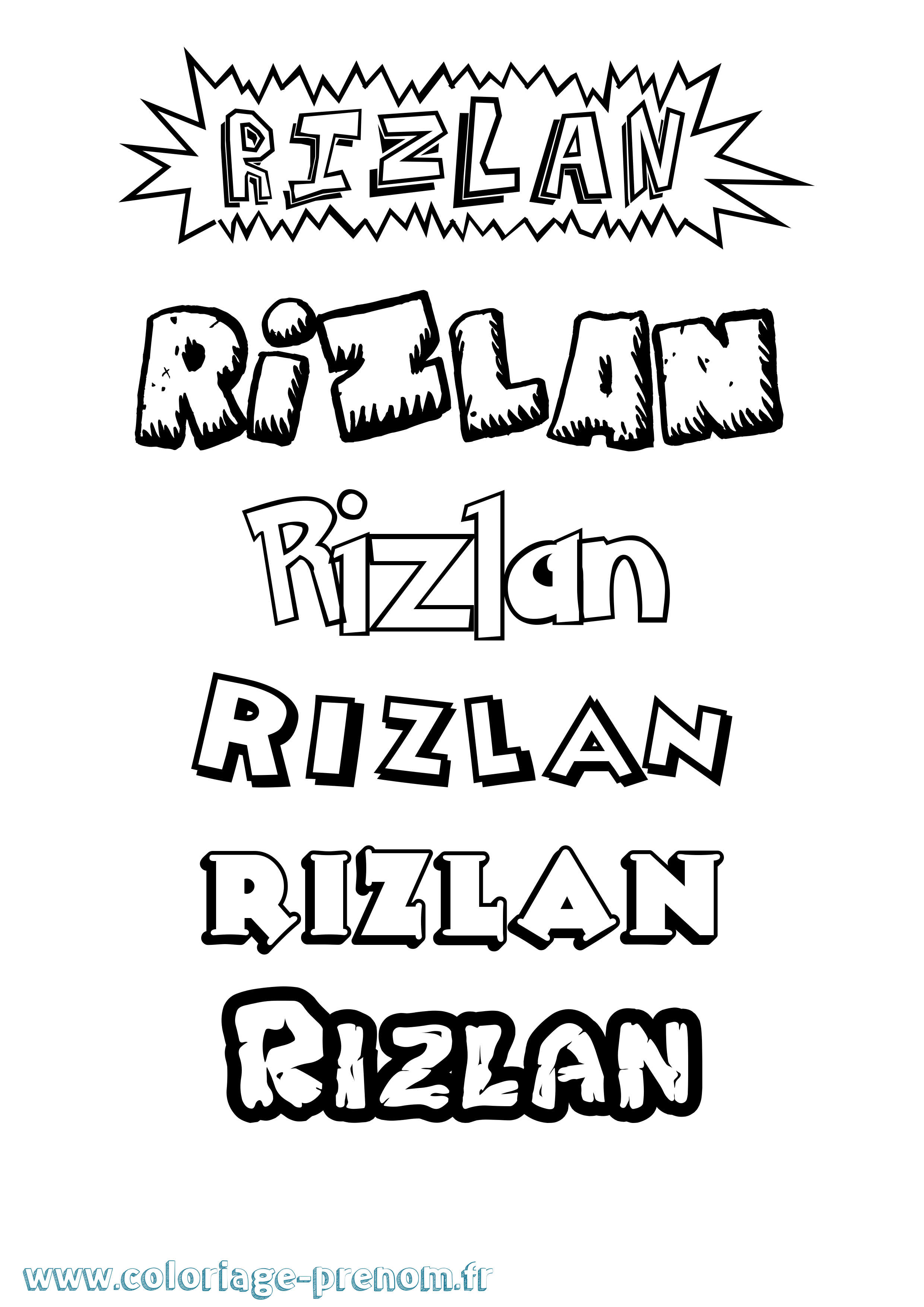 Coloriage Rizlan Dessin Animé Coloriage prénom Rizlan Dessin Animé