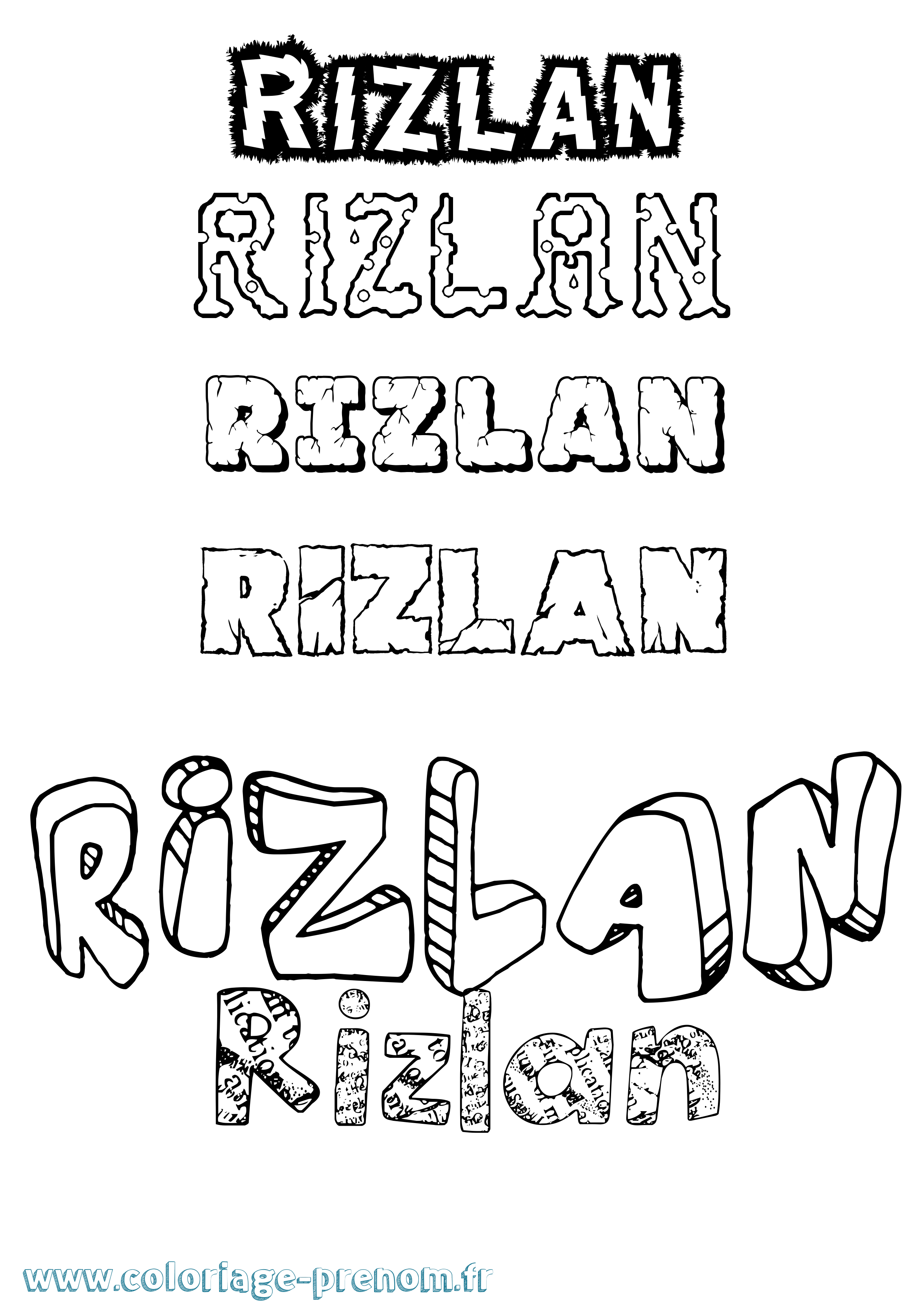 Coloriage Rizlan Destructuré Coloriage prénom Rizlan Destructuré