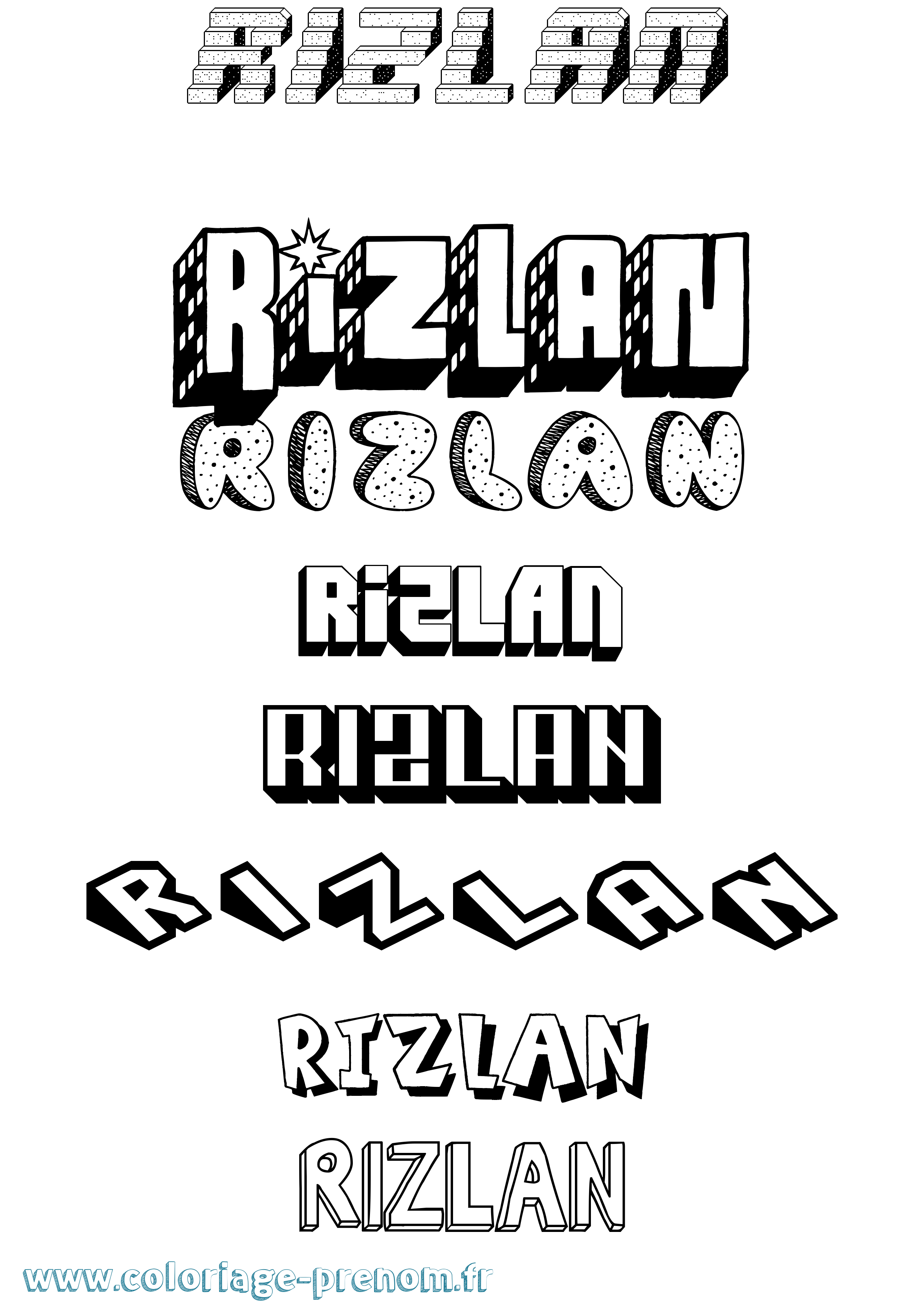 Coloriage Rizlan Effet 3D Coloriage prénom Rizlan Effet 3D