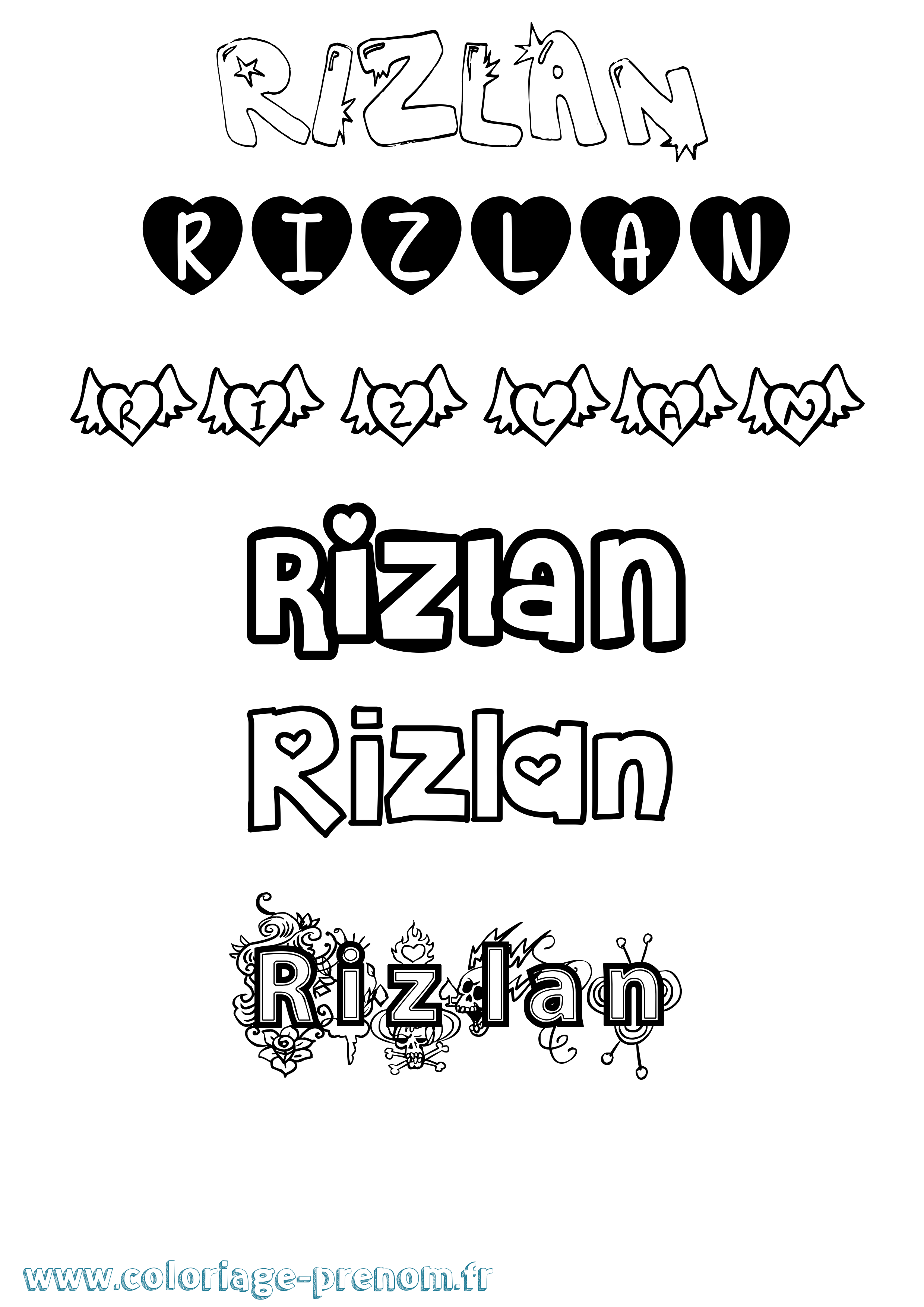 Coloriage Rizlan Girly Coloriage prénom Rizlan Girly