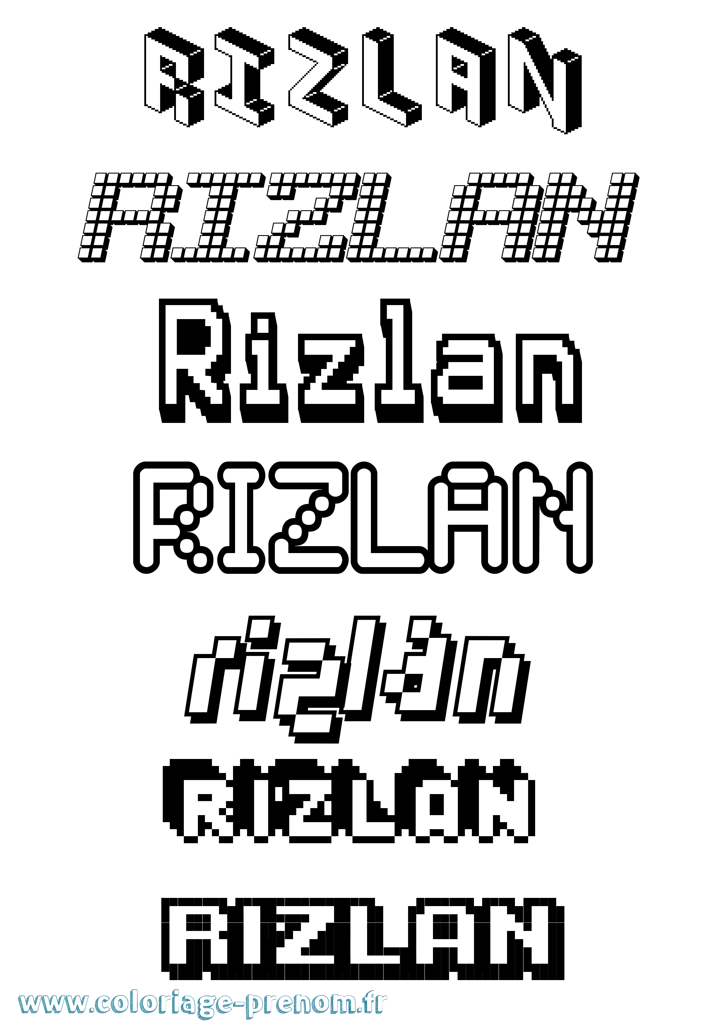 Coloriage Rizlan Pixel Coloriage prénom Rizlan Pixel