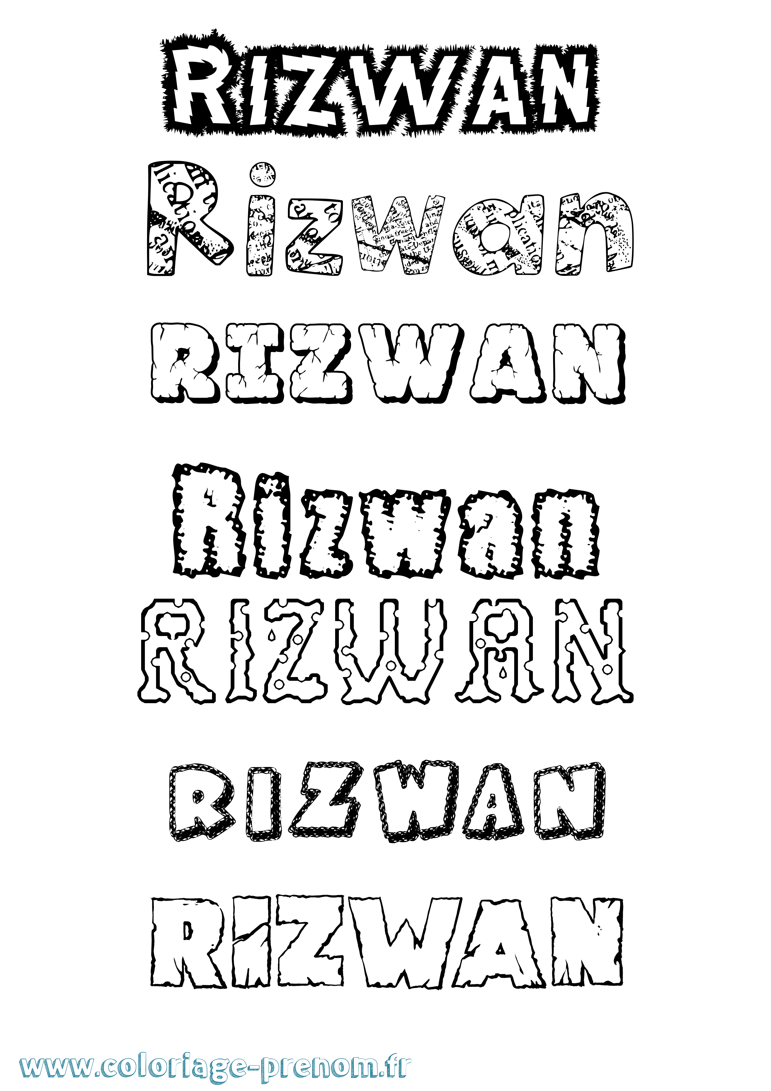 Coloriage Rizwan Destructuré Coloriage prénom Rizwan Destructuré