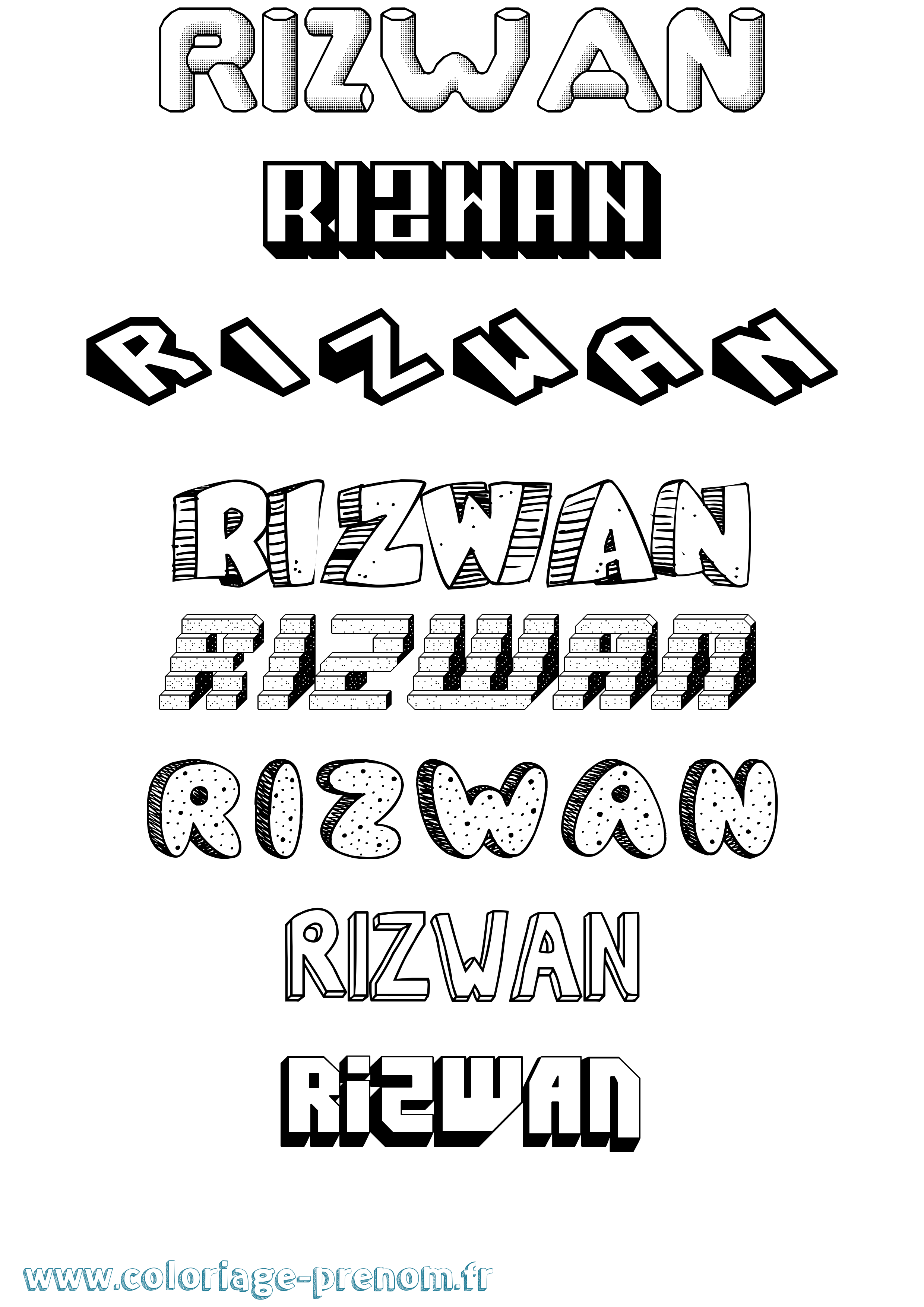 Coloriage Rizwan Effet 3D Coloriage prénom Rizwan Effet 3D