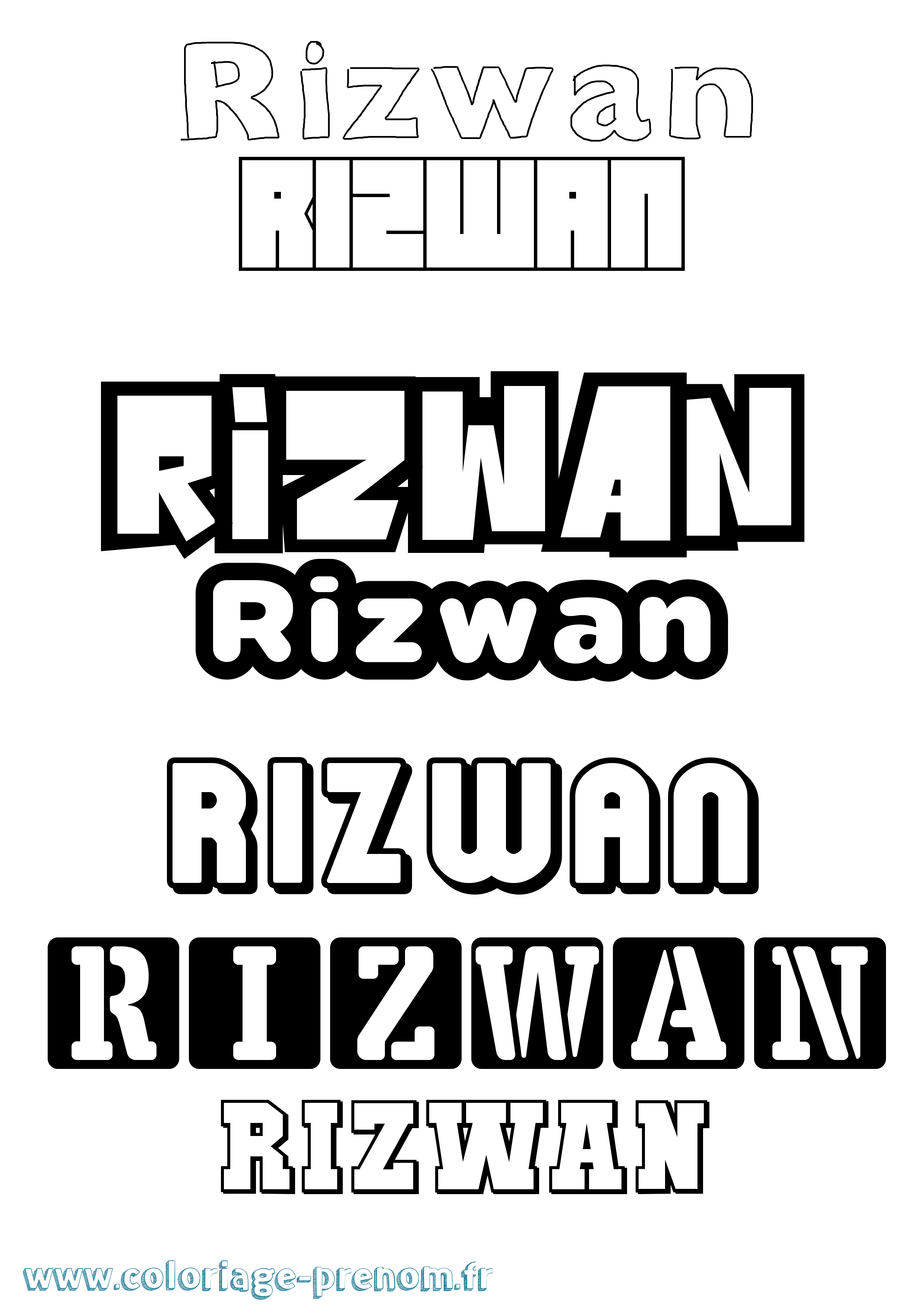 Coloriage Rizwan Simple Coloriage prénom Rizwan Simple