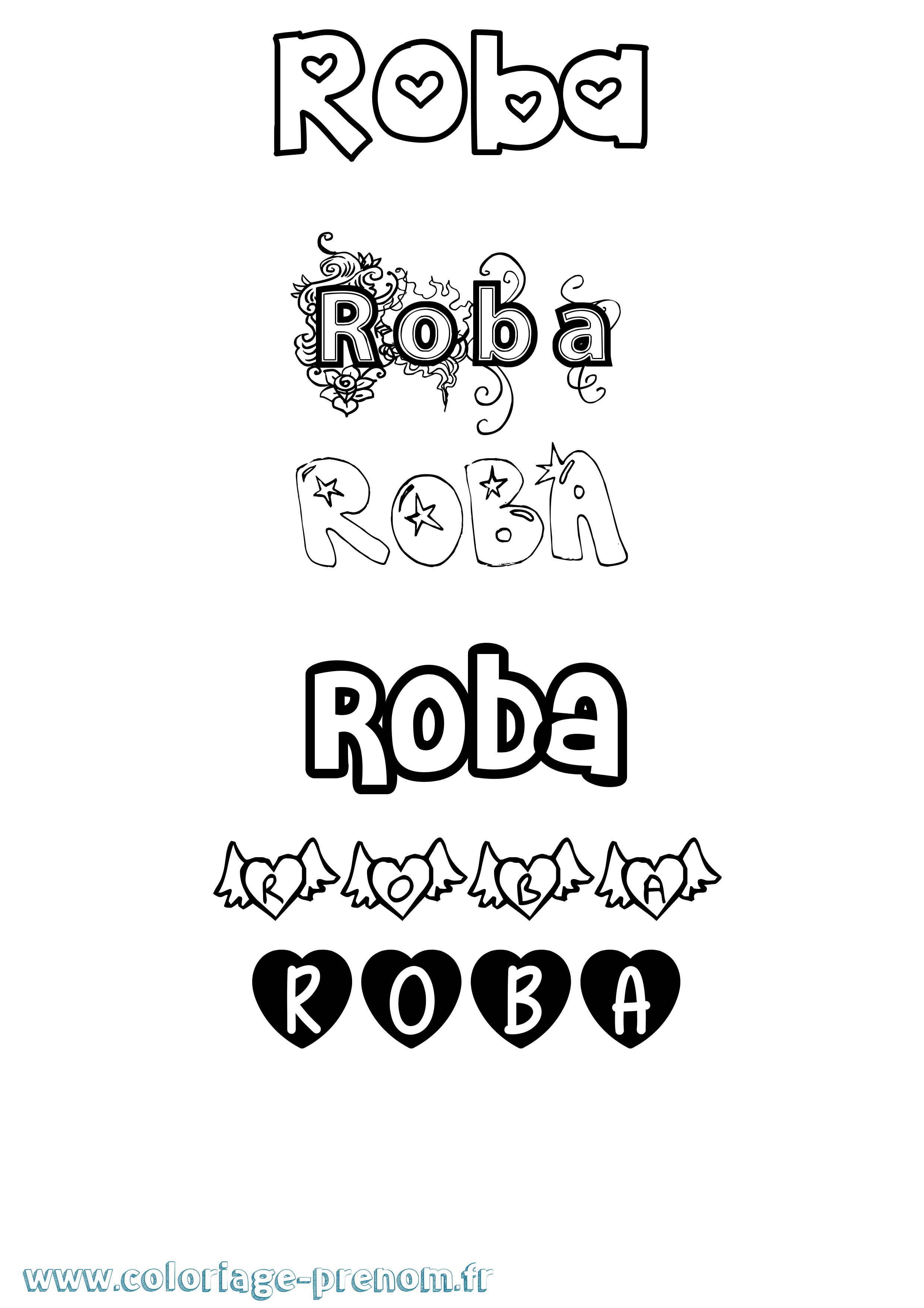 Coloriage Roba Girly Coloriage prénom Roba Girly