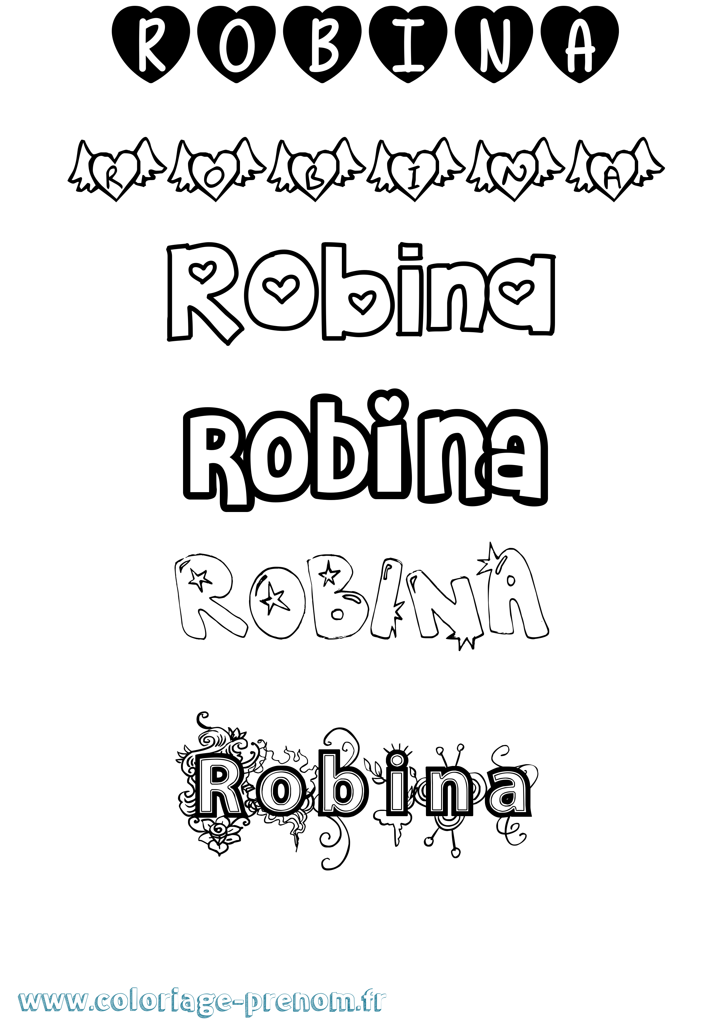 Coloriage Robina Girly Coloriage prénom Robina Girly