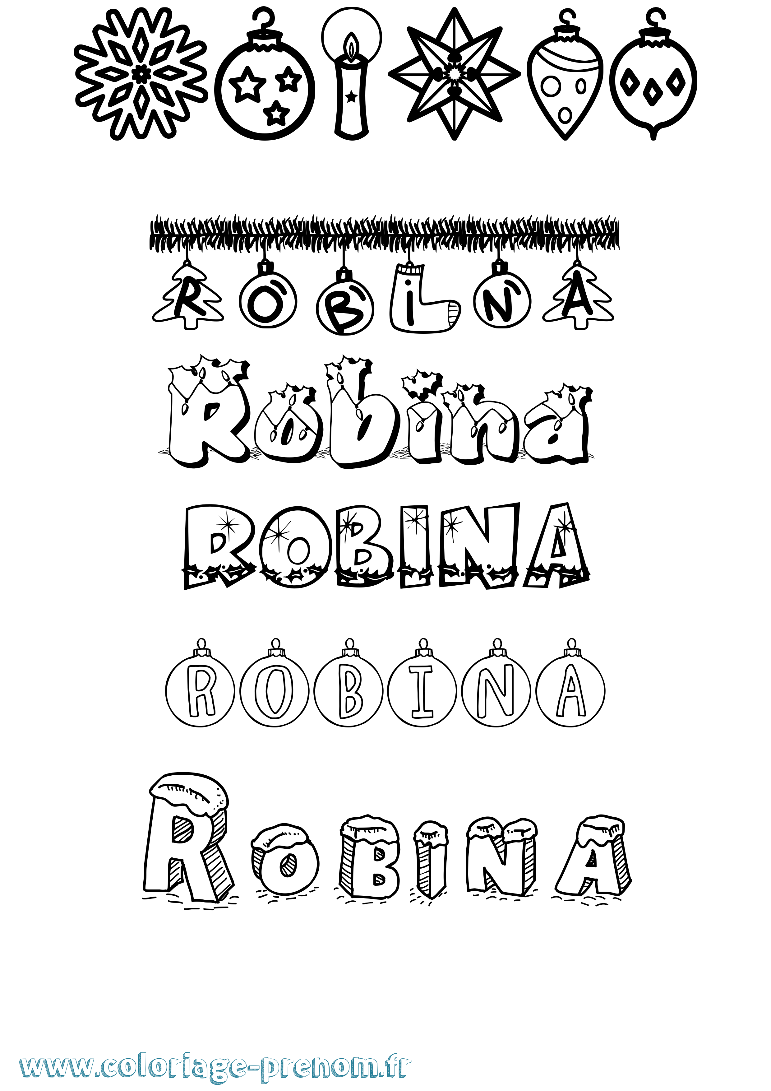Coloriage Robina Noël Coloriage prénom Robina Noël