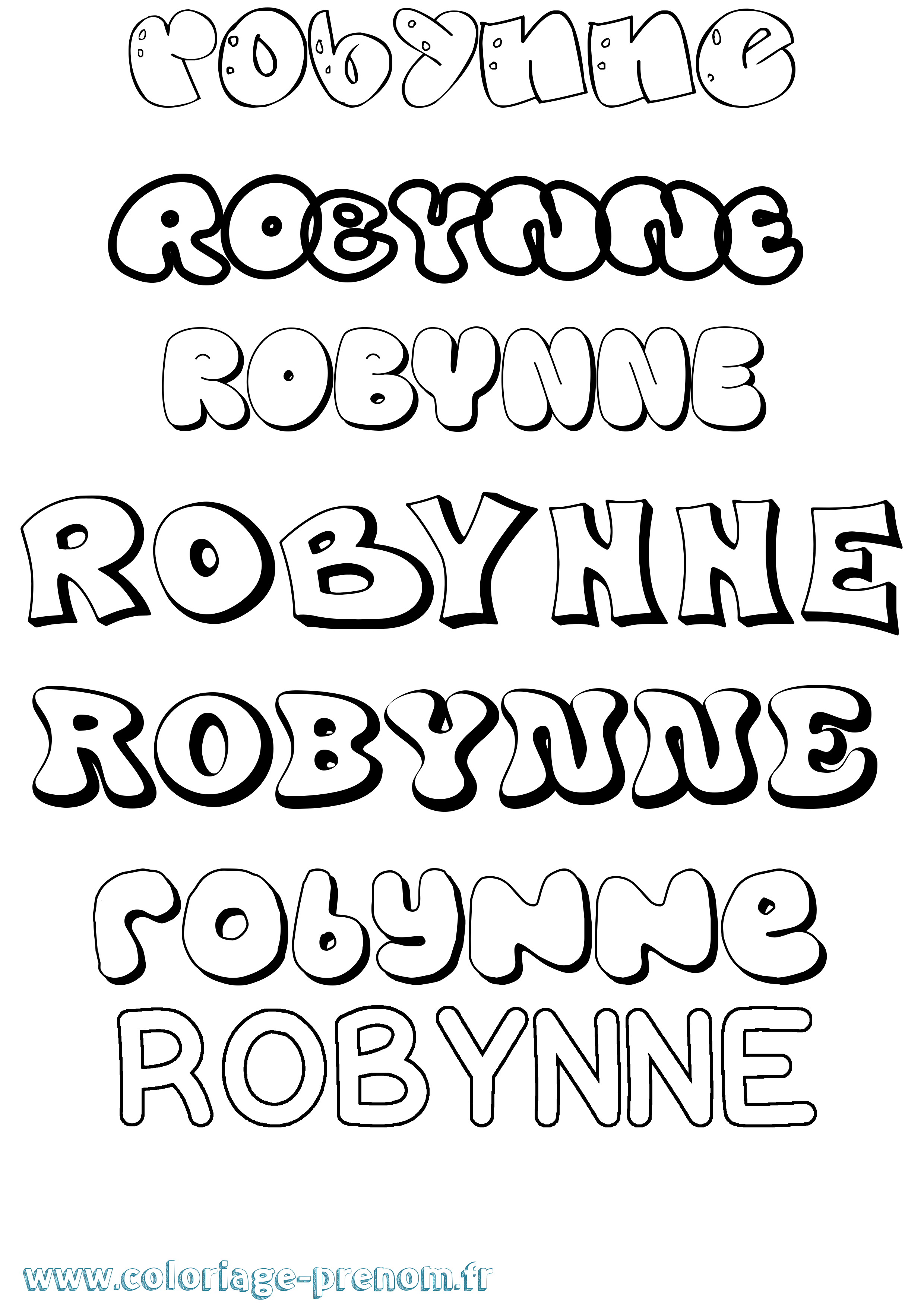 Coloriage Robynne Bubble Coloriage prénom Robynne Bubble