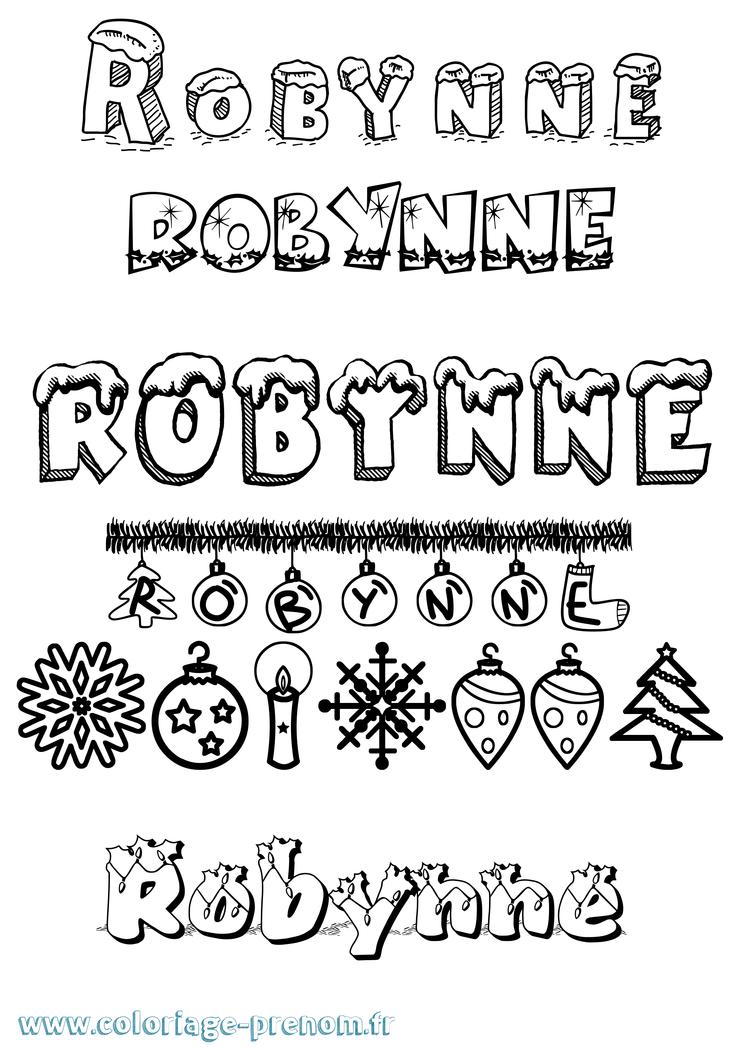 Coloriage Robynne Noël Coloriage prénom Robynne Noël