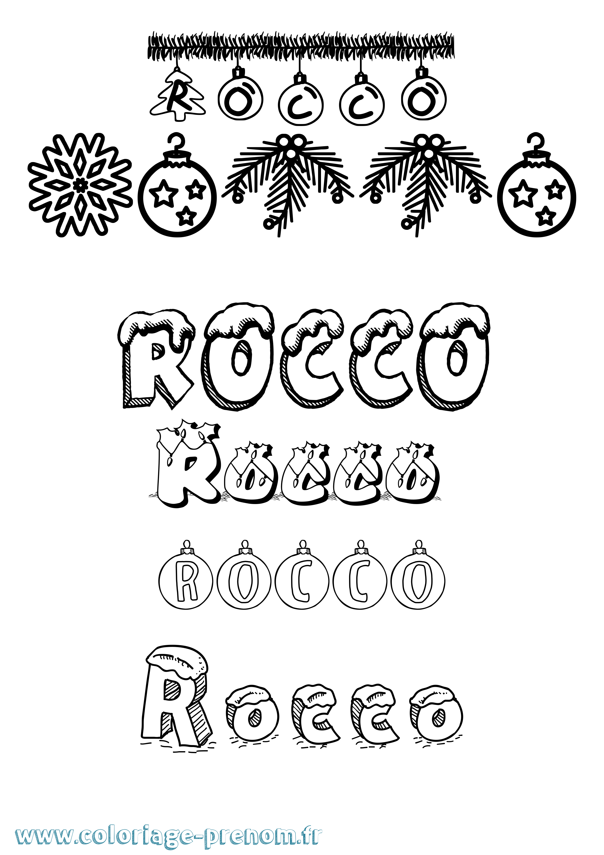 Coloriage Rocco Noël Coloriage prénom Rocco Noël