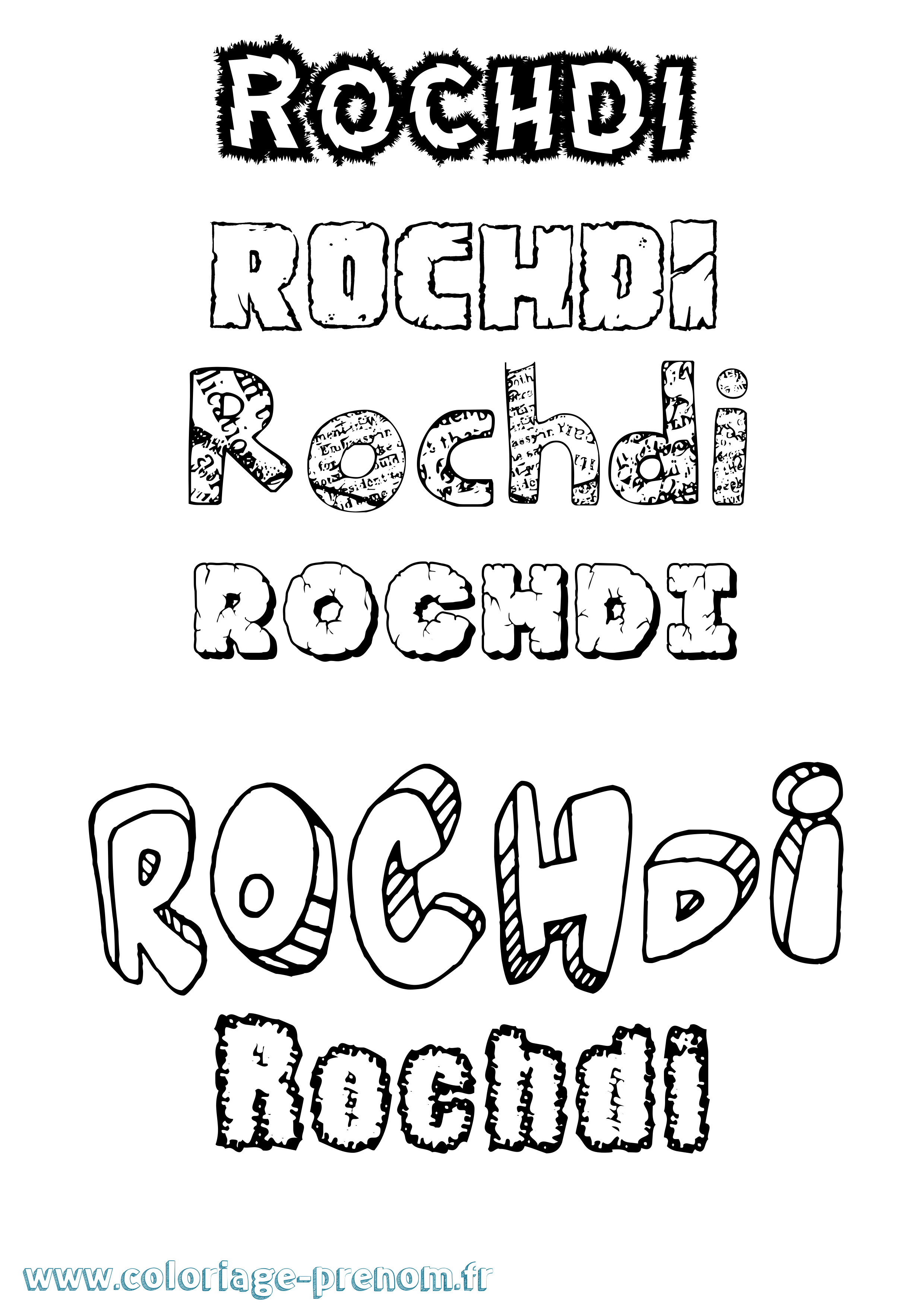Coloriage Rochdi Destructuré Coloriage prénom Rochdi Destructuré