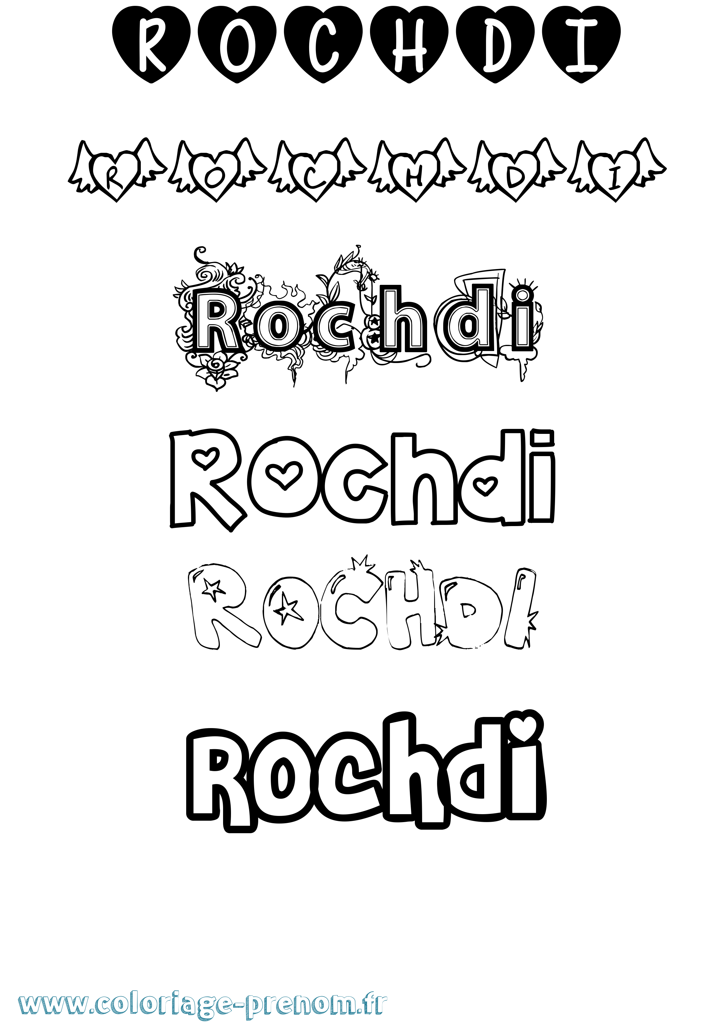 Coloriage Rochdi Girly Coloriage prénom Rochdi Girly