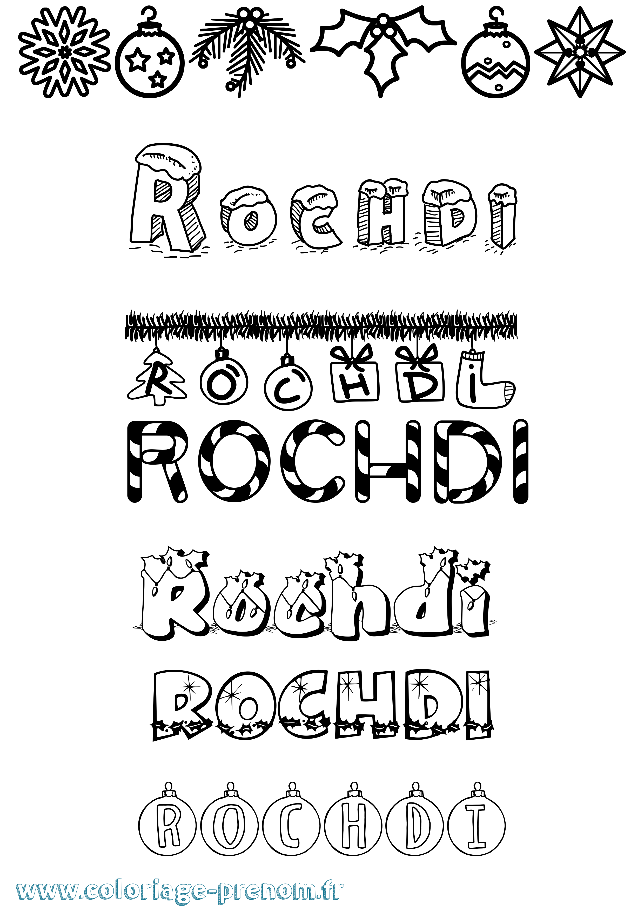 Coloriage Rochdi Noël Coloriage prénom Rochdi Noël