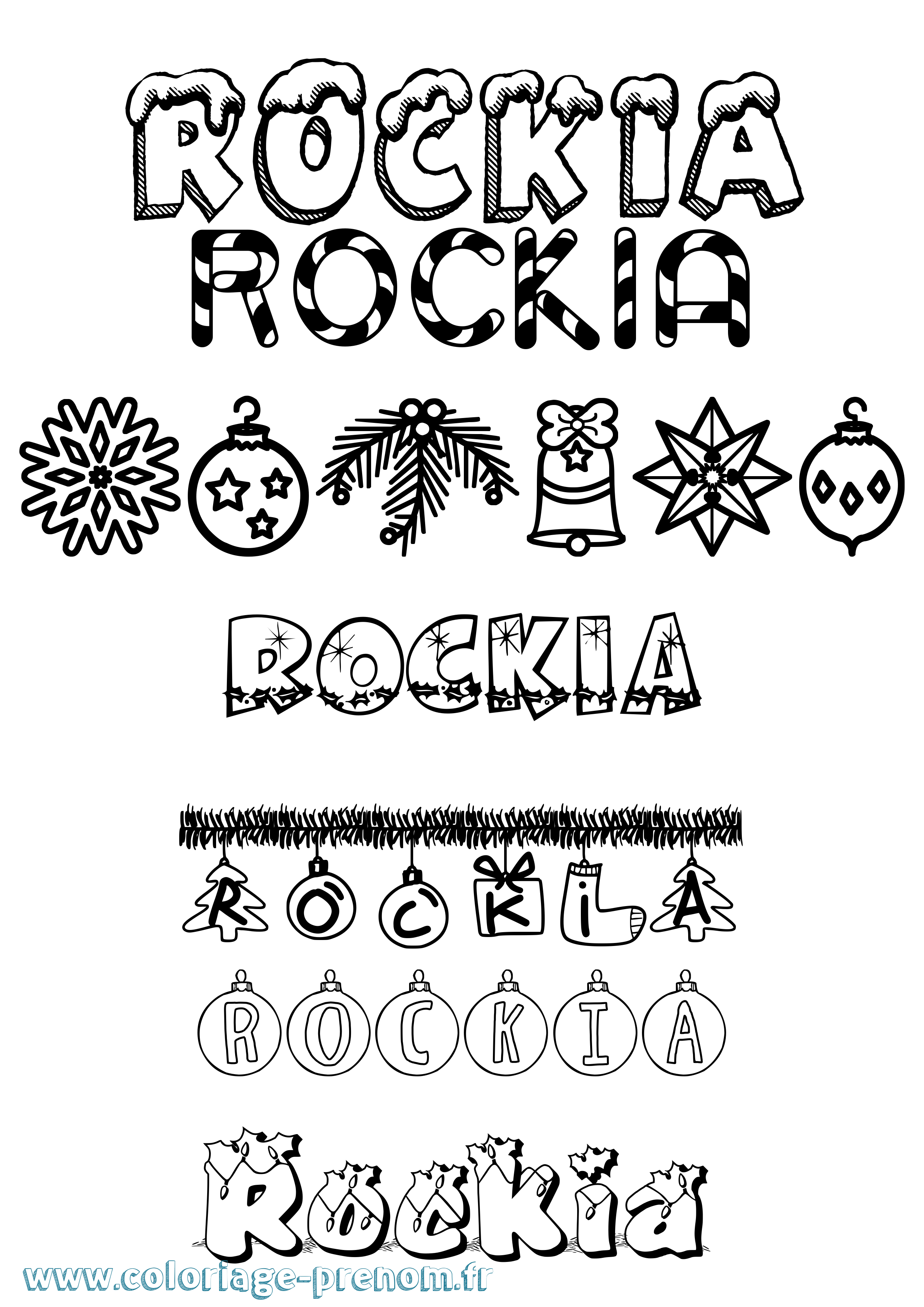 Coloriage Rockia Noël Coloriage prénom Rockia Noël