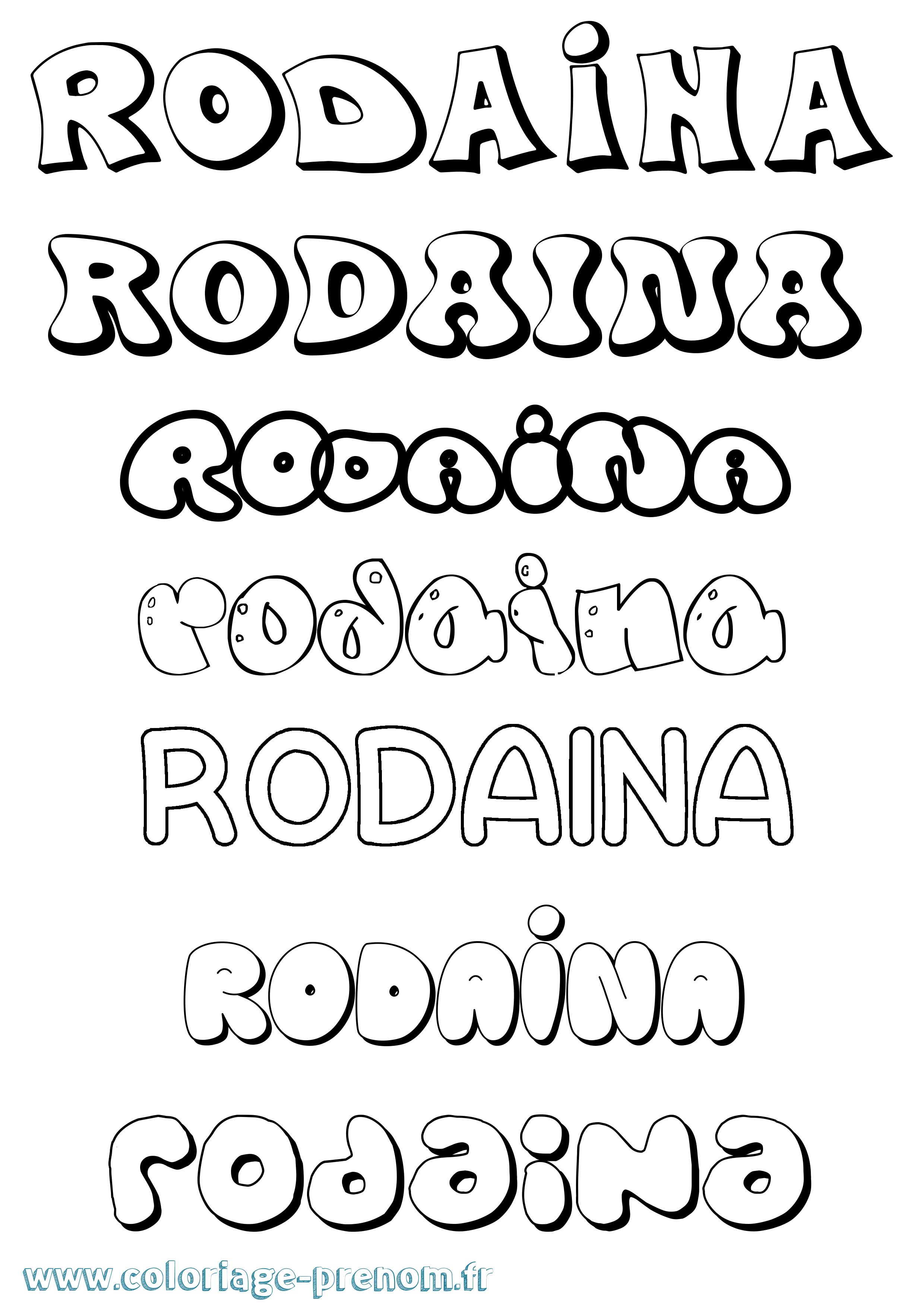 Coloriage Rodaina Bubble Coloriage prénom Rodaina Bubble