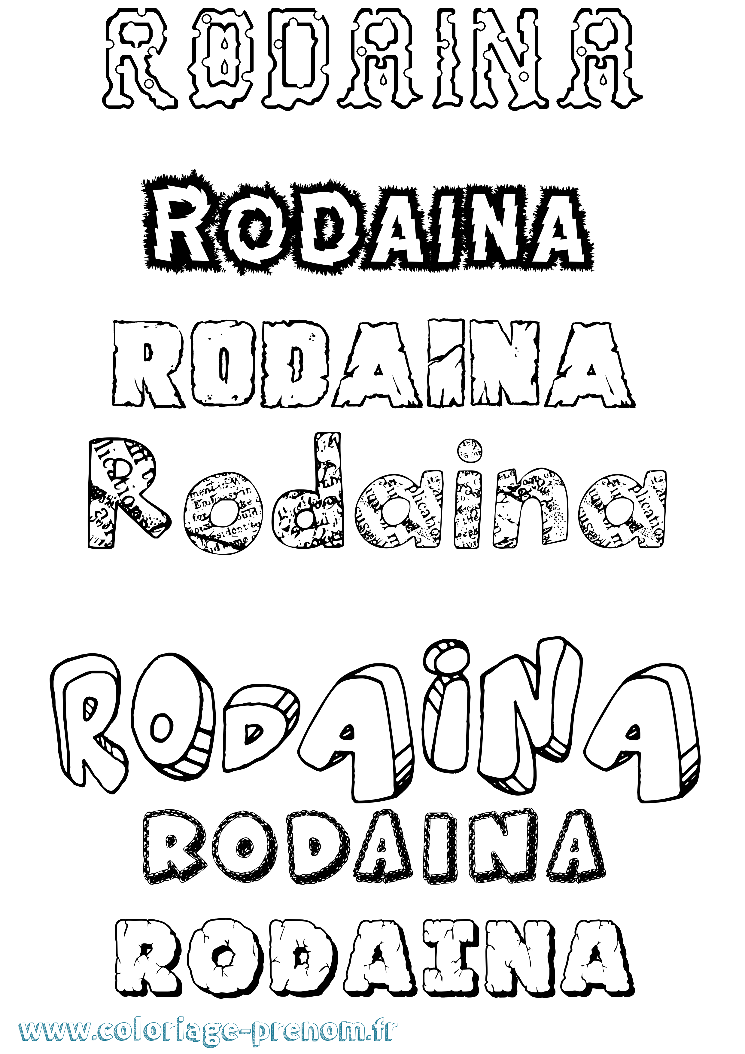 Coloriage Rodaina Destructuré Coloriage prénom Rodaina Destructuré