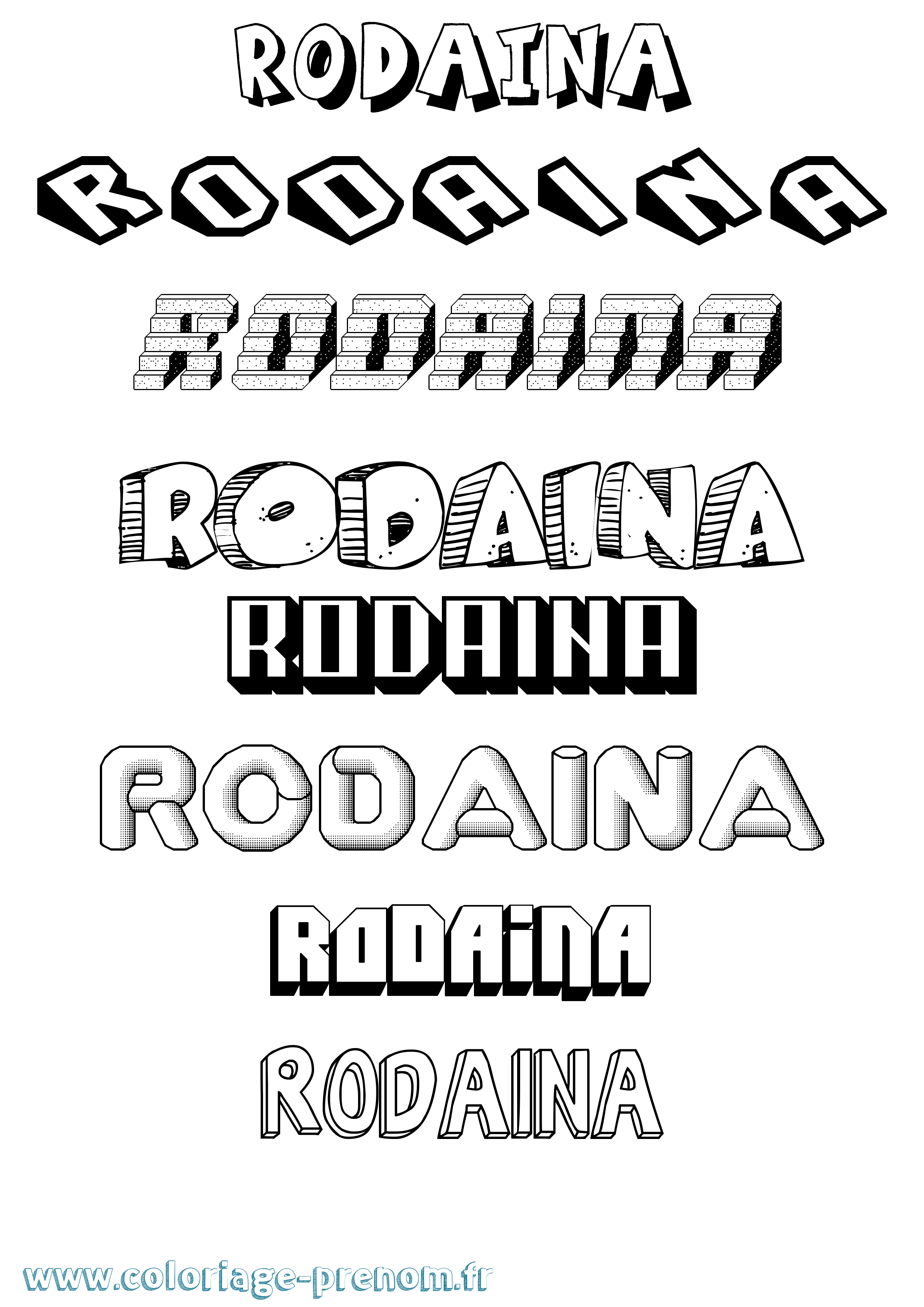 Coloriage Rodaina Effet 3D Coloriage prénom Rodaina Effet 3D