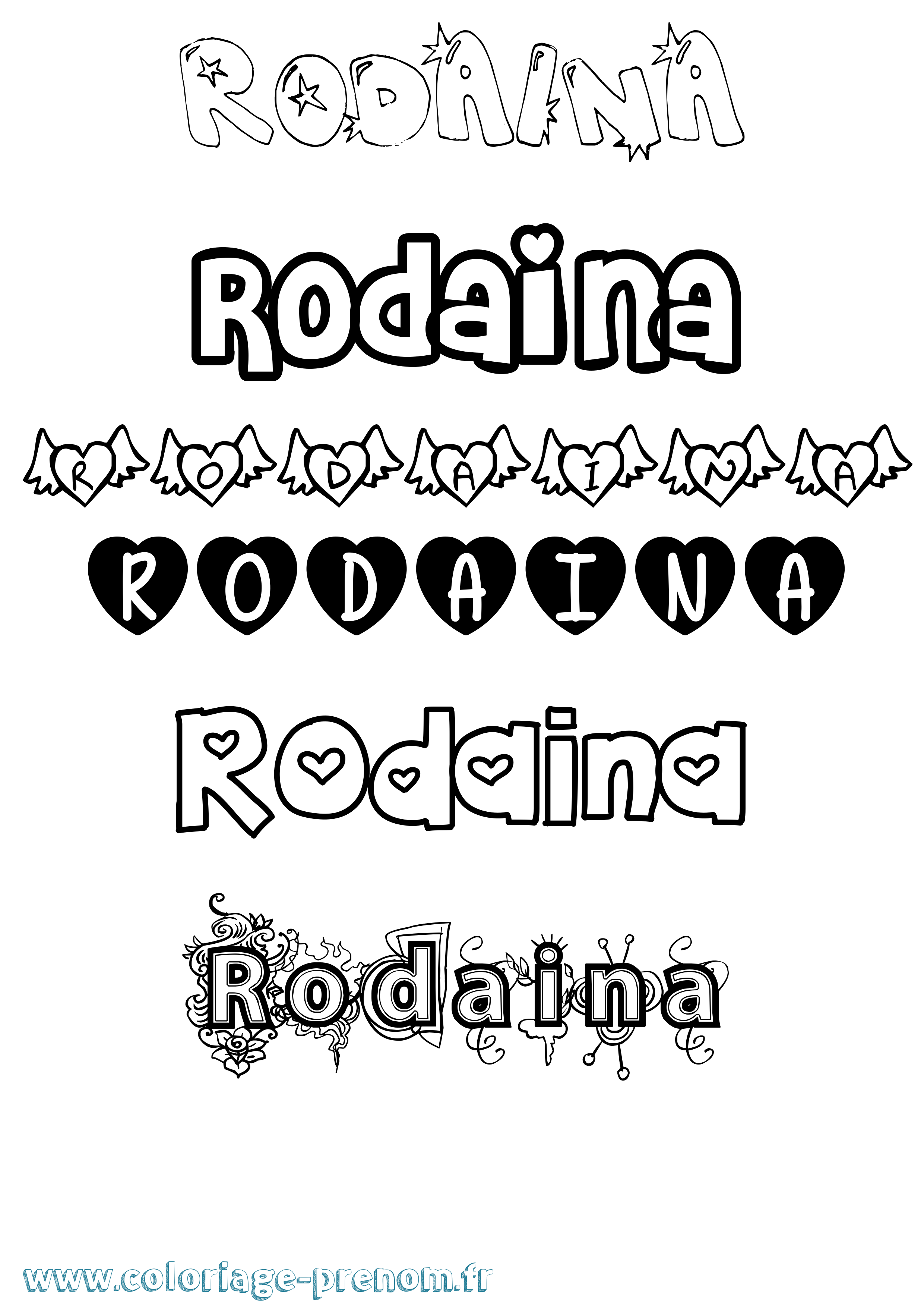Coloriage Rodaina Girly Coloriage prénom Rodaina Girly