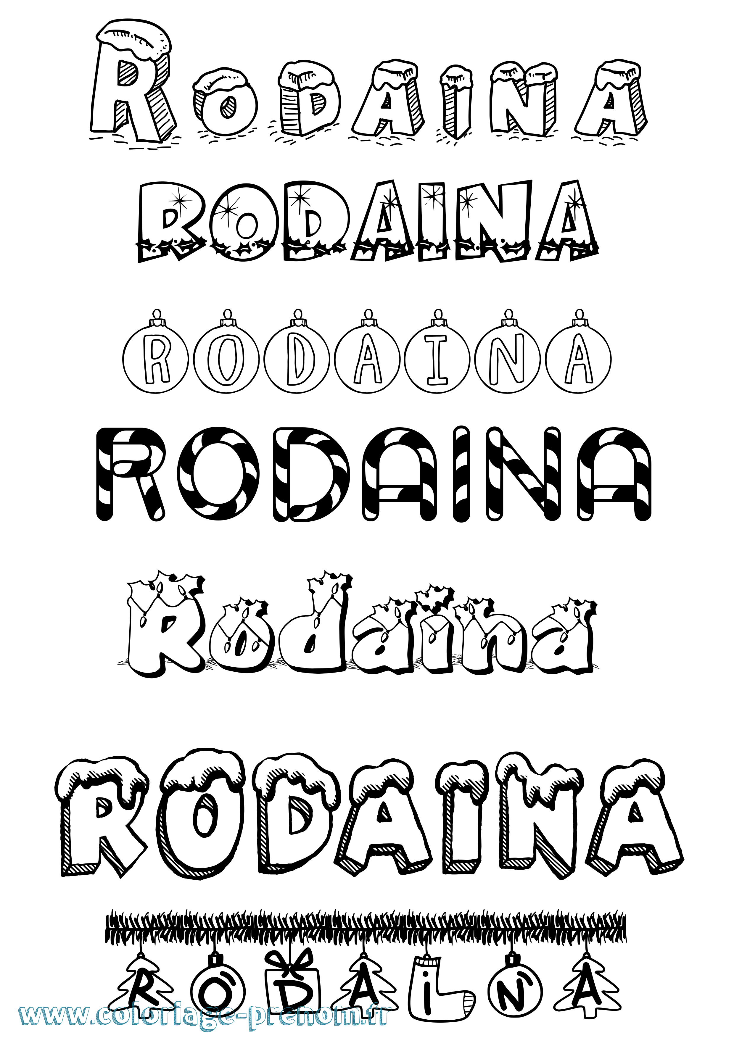 Coloriage Rodaina Noël Coloriage prénom Rodaina Noël