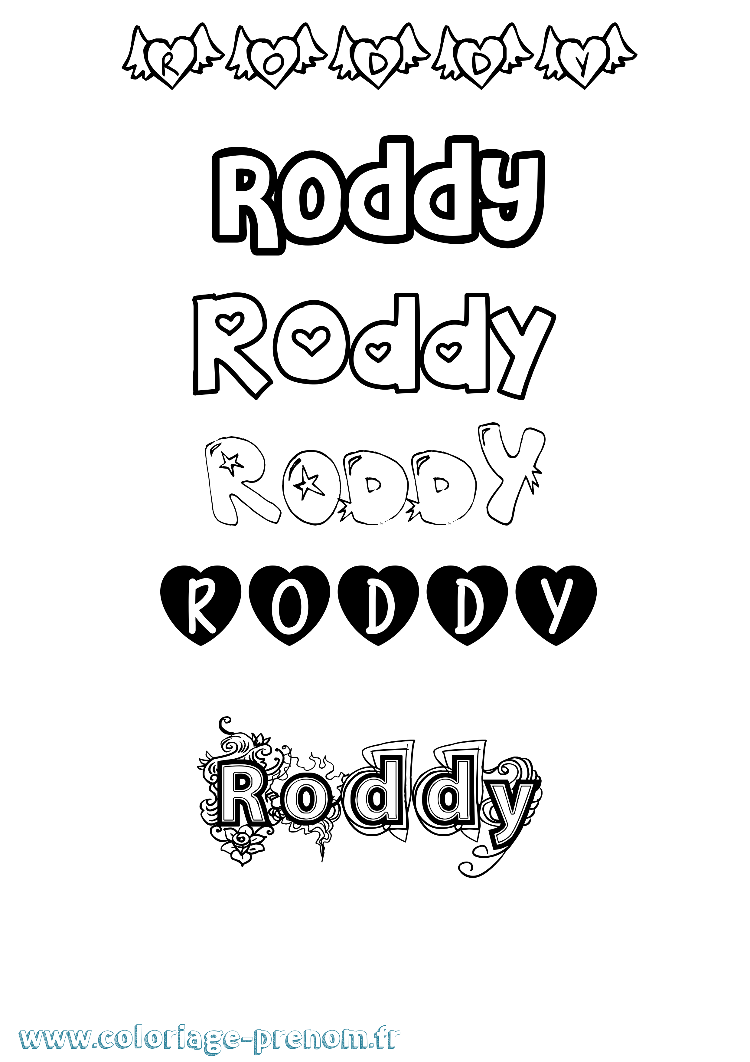 Coloriage Roddy Girly Coloriage prénom Roddy Girly