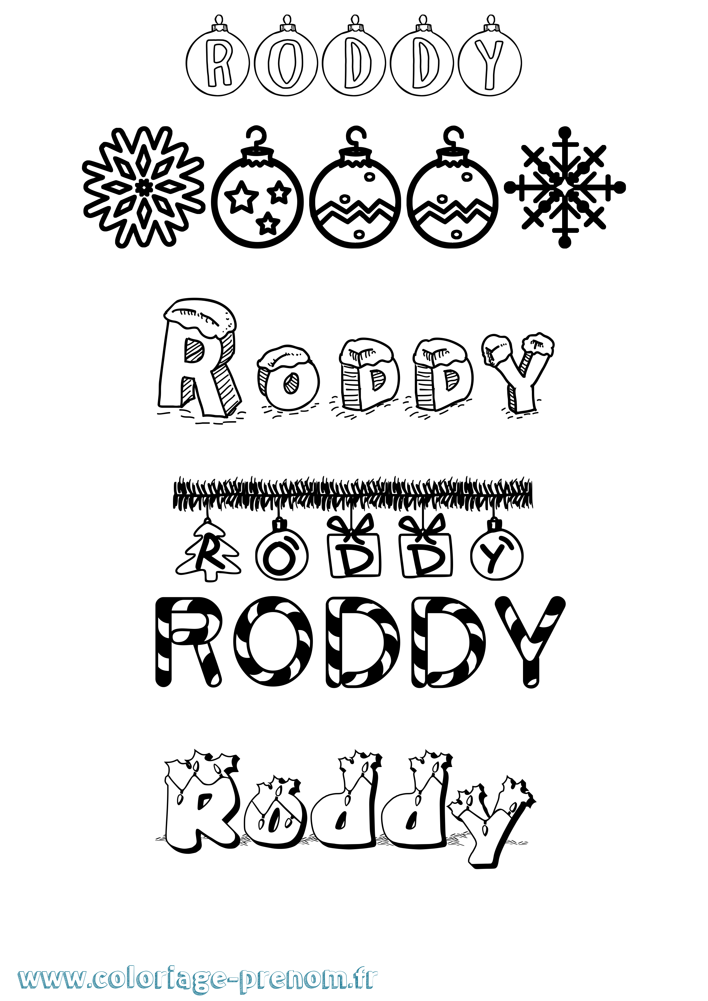 Coloriage Roddy Noël Coloriage prénom Roddy Noël