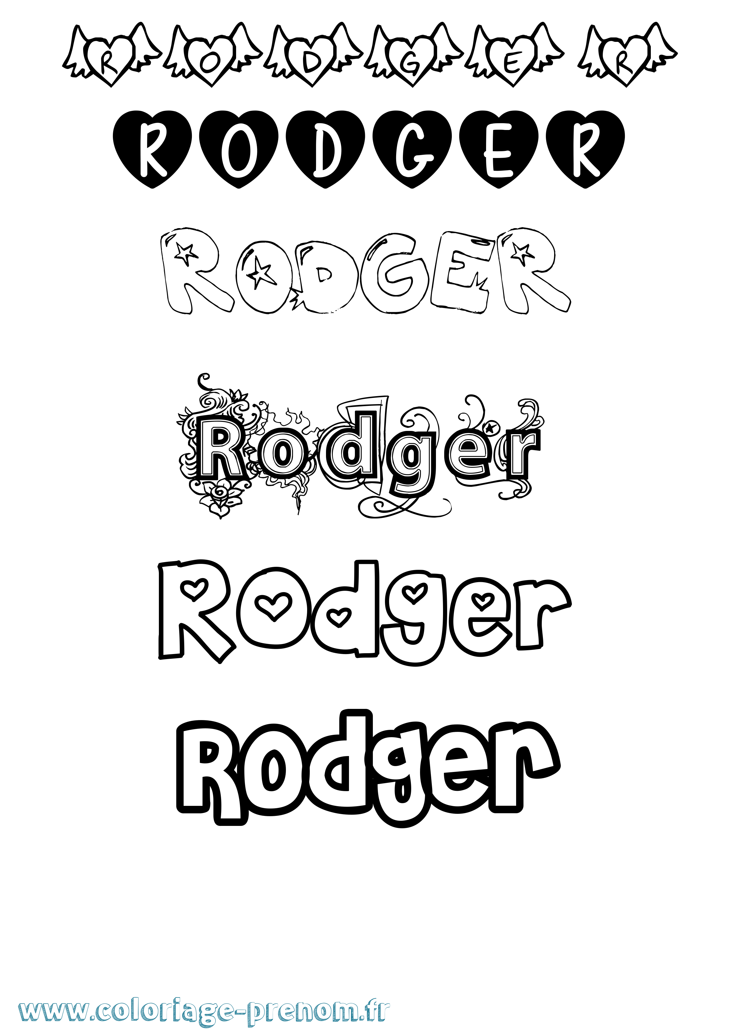 Coloriage Rodger Girly Coloriage prénom Rodger Girly